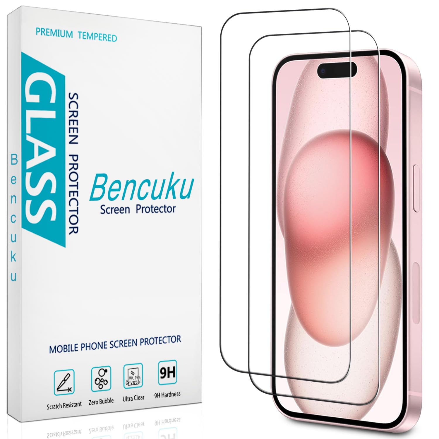 Bencuku 2 Pack Screen Protector for iPhone 15 6.1 inch Tempered Glass