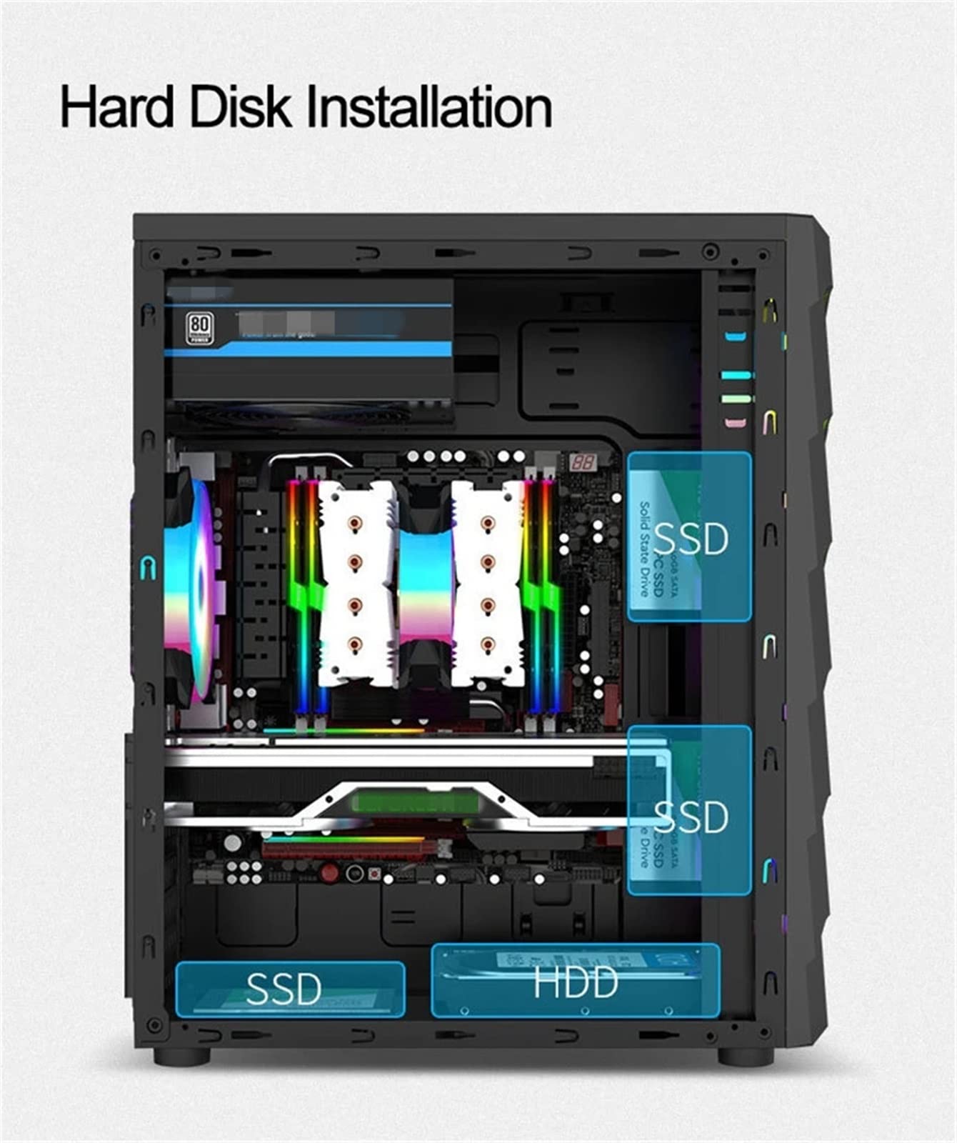 Amazon.co.jp: ミドルタワーPCケース RGBゲームケース冷却ファンUSB