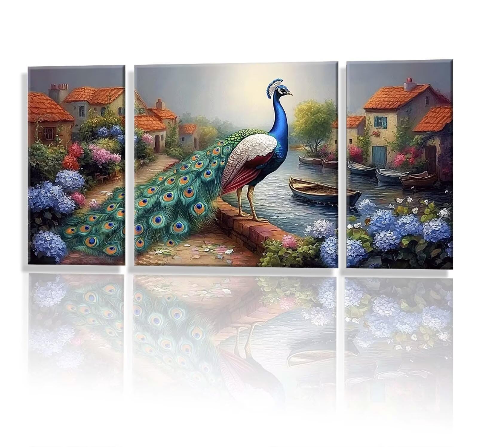 3 Pezzi Dipingere con i Numeri adulti, Paint by Numbers Cabina Pavone, Kit Lavoretti Creativi, Kit di Pittura Acrilica Fai-da-Te, con 3- Pennello, Decorazioni Casa 70x140cm (Senza Cornice) y1s-911