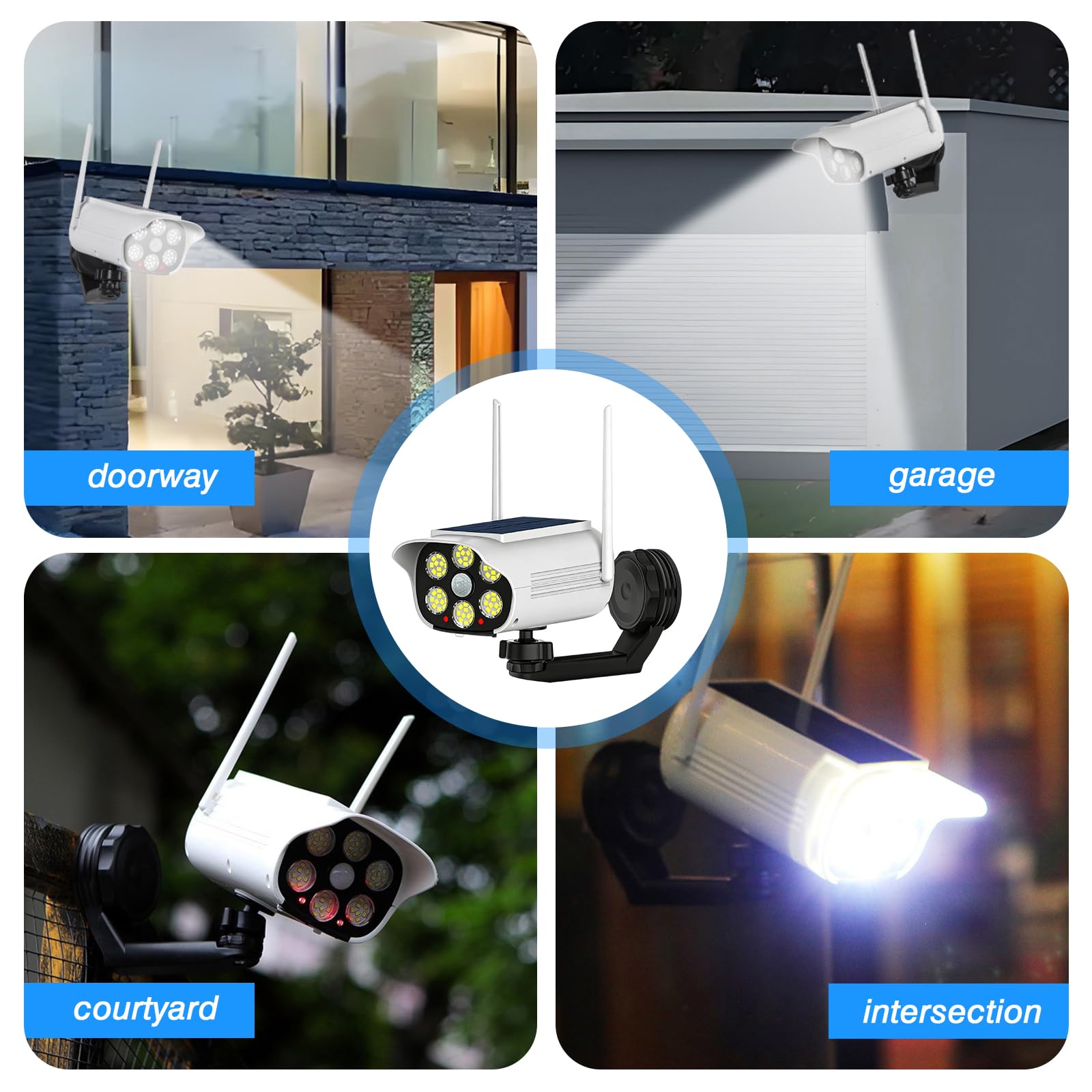 Lampes Solaires LED Avec Caméra Factice Pivotant à 360°: Caméra De Surveillance Factice Avec Lampe Solaire LED, Caméra Factice Solaire Détecteur De Mouvement Pour Garage, Jardin, Allée (Blanc)