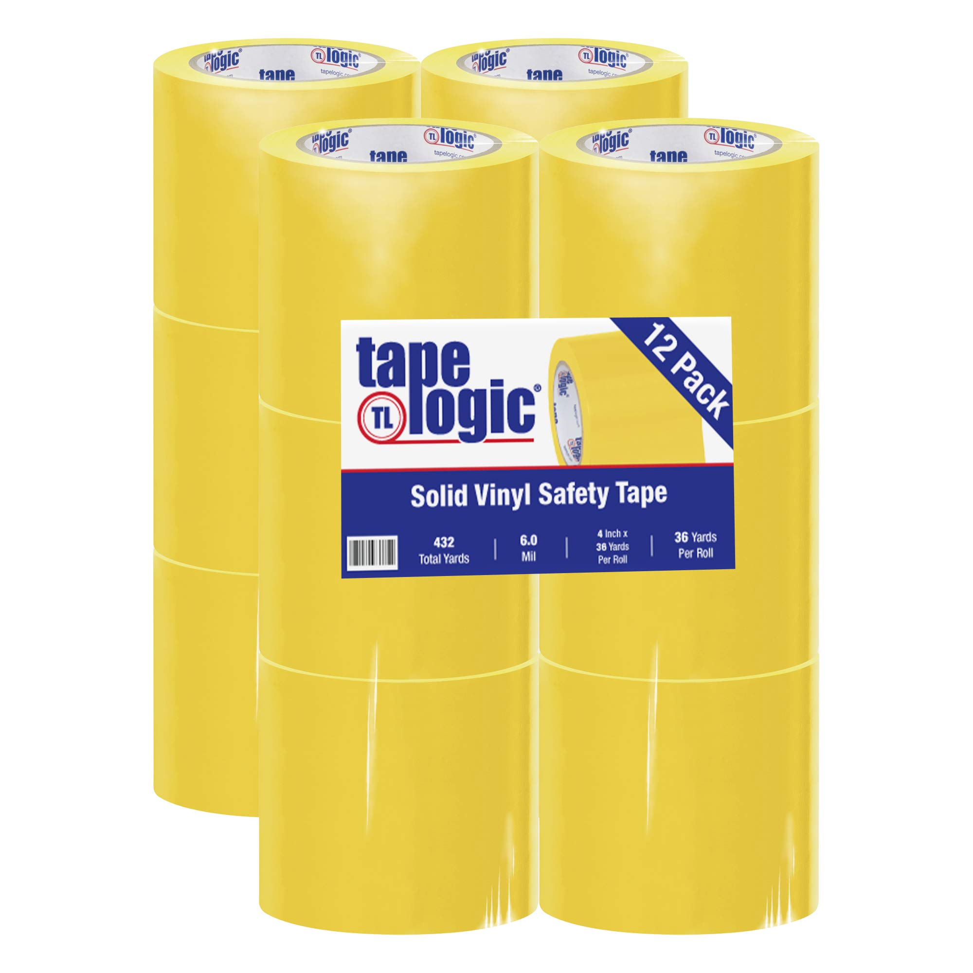 Aviditi Tape Logic Multipurpose Solid Vinyl Safety Tape, (Bulk Pack of 12) 4 Inch x 36 Yards, Yellow, Heavy-Duty 6 Mil Thick - Moisture/Grease Resistant, Floor Marking and Social Distancing