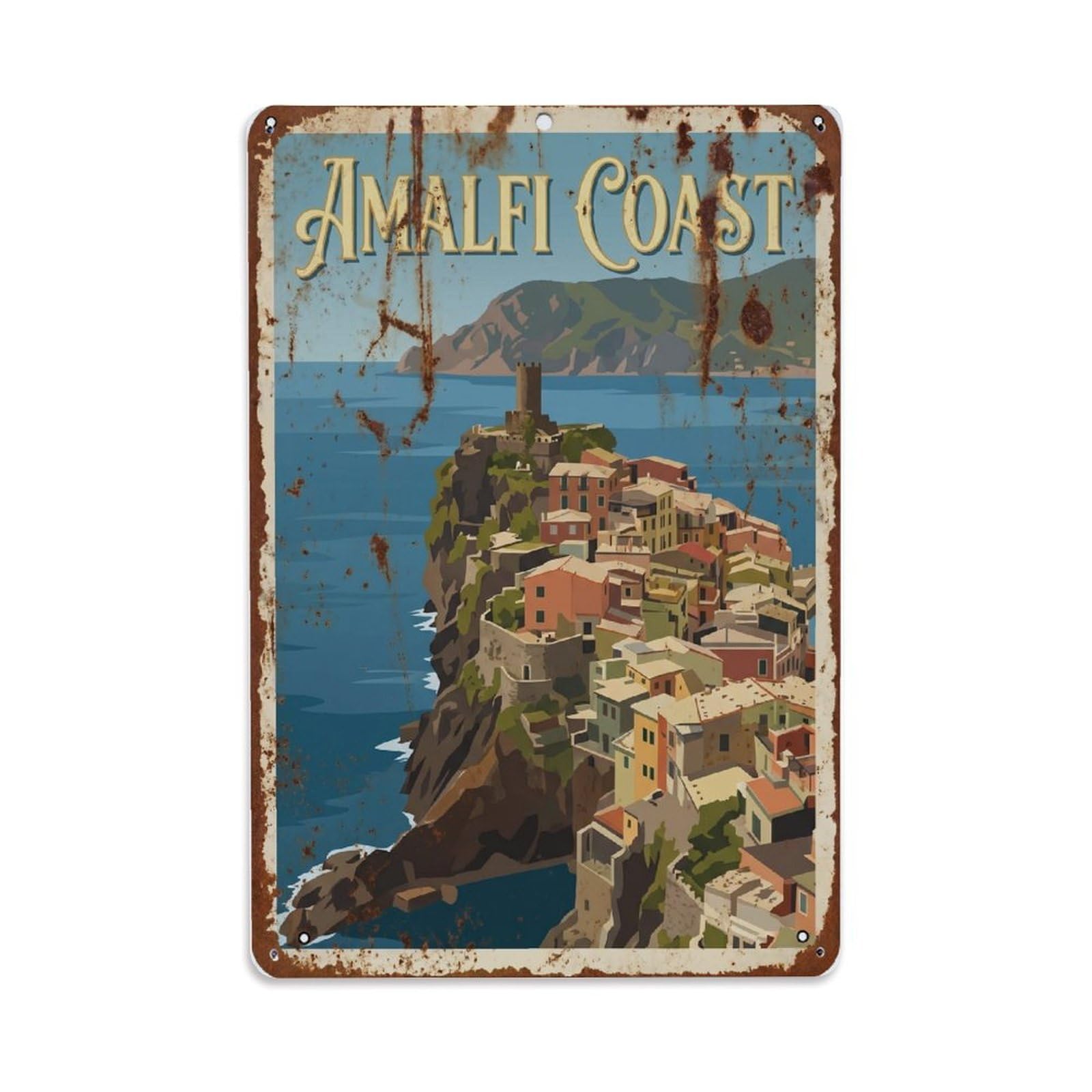 Vintage Travel Citadel Italy Hilltop 1 Metal Tin Sign Plaque Wall Decor for Cafe, Club Bar, Office, Home Garden Metal Poster 8x12Inch