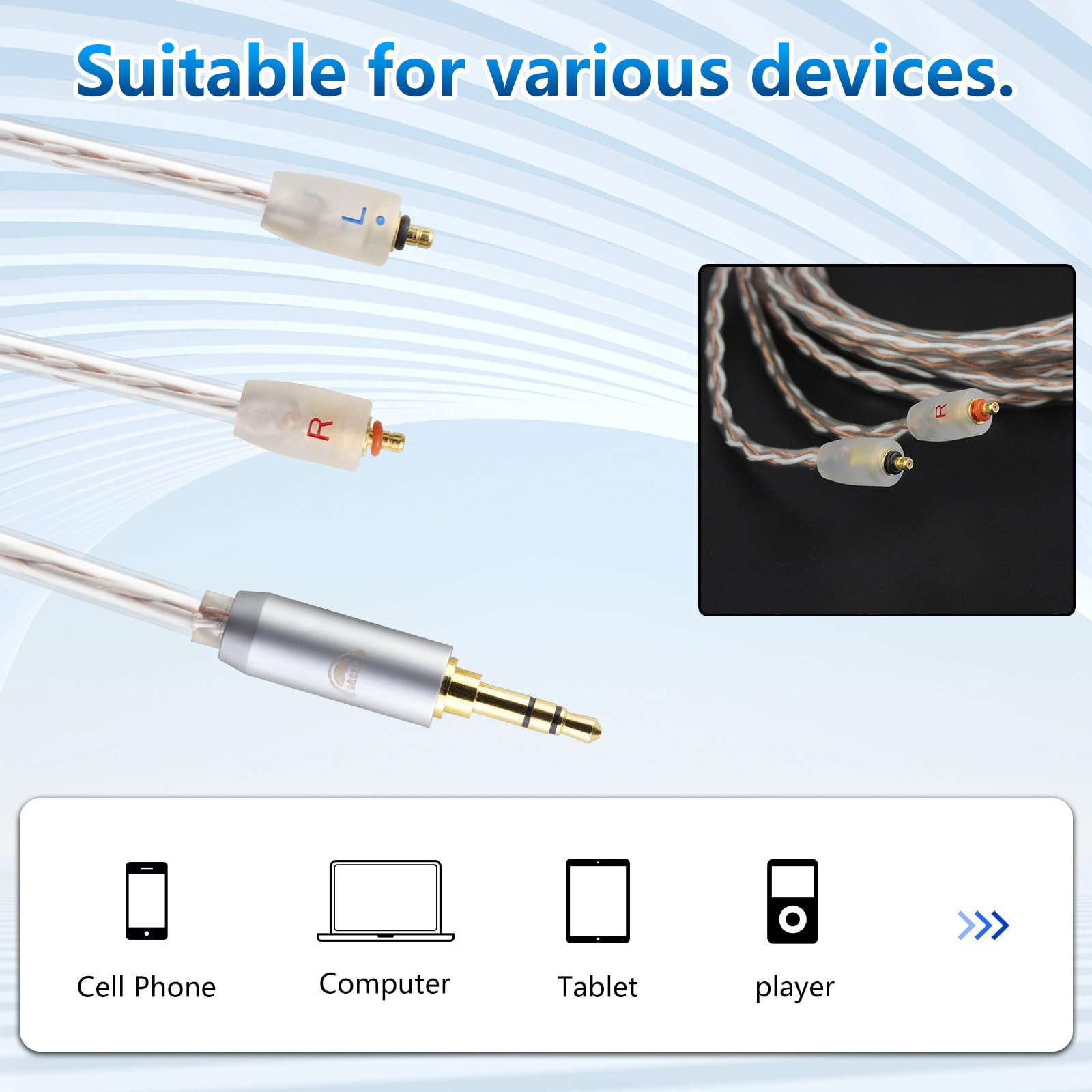 okcsc IPX Câble audio de rechange 3,5 mm vers prise jack stéréo IPX pour casque Bose Quiet Comfort QC25, QC35, On-Ear 2, OE2, OE2i