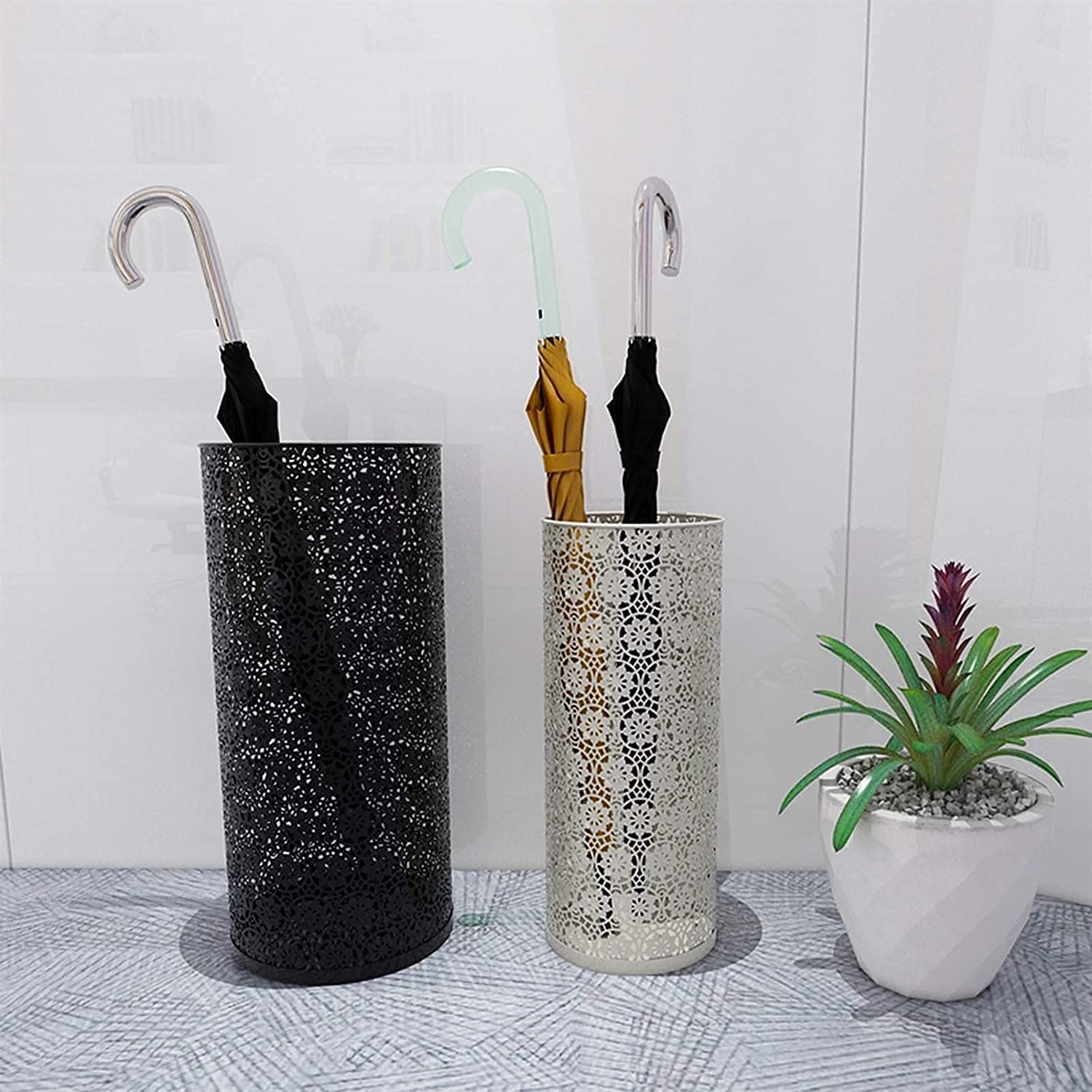 Sywlwxkq Umbrella Stand Rack,Umbrella Stand Home Hotel Metal with Hooks Can Receive 10-12 Long and Short Rain,Waterproof and Rust-Proof Umbrella Bucket,Black,25X57Cm