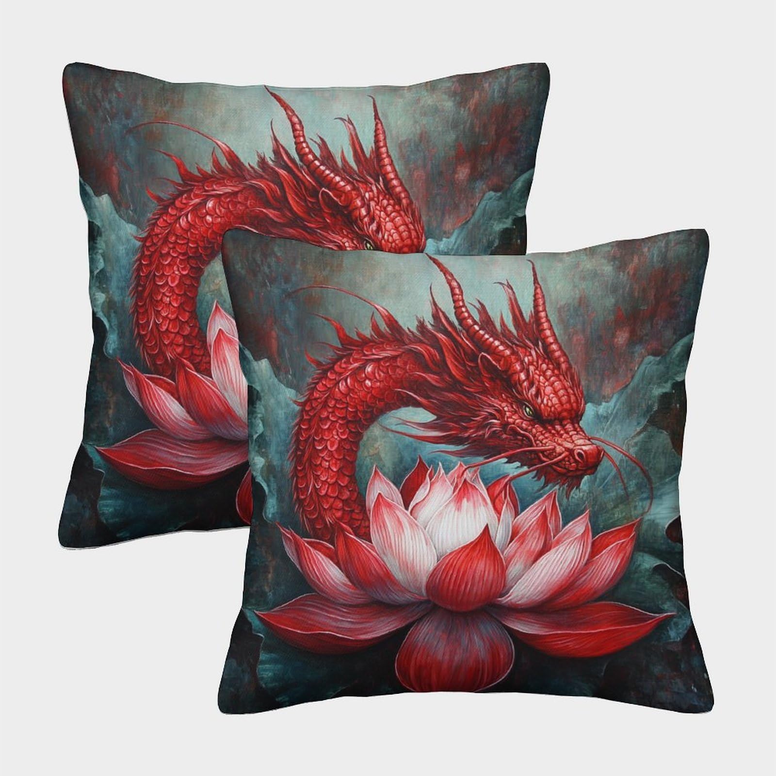 kaiyun 2 Pack 3D Red Dragon,Lotus Theme Square Cushion Cover Decoration Pillow Cover Suitable for Home Sofa Bedroom Living Room 50x50cm