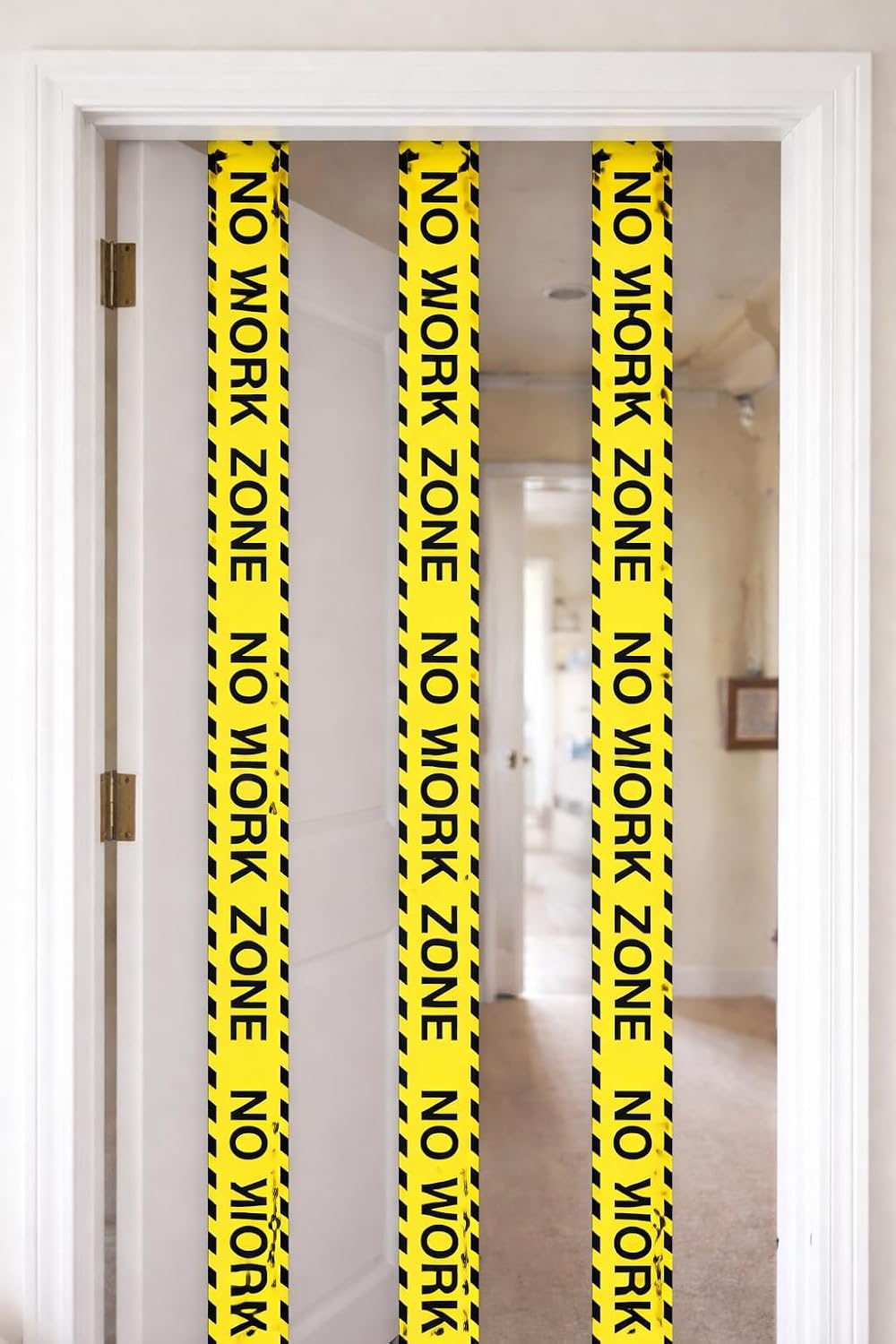 “No Work Zone” Yellow Party Plastic Tape (20-Foot) Decorative Barrier Tape for Special Events, Office Pranks, Retirement Parties, Tables, Walls, Fences & Entryways (Indoor/Outdoor) (40 Feet) image 5