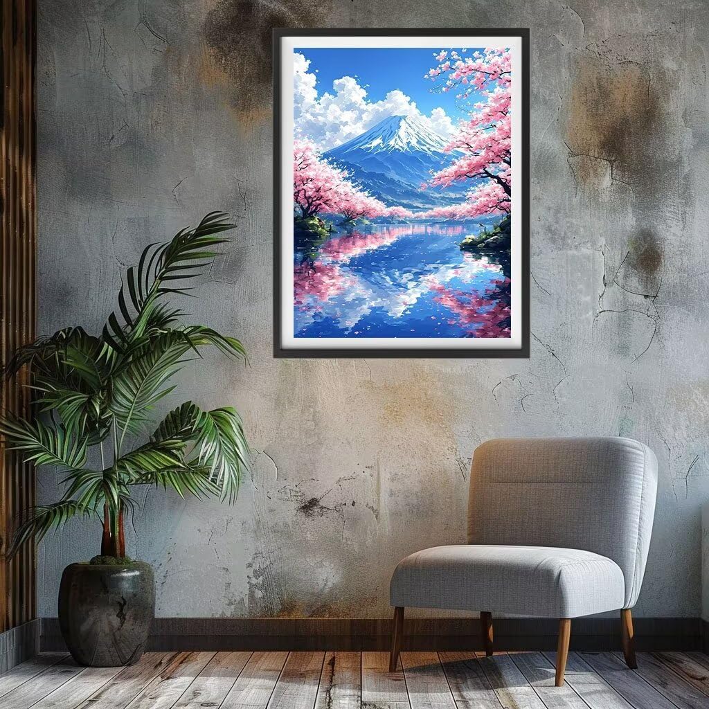 ペイントバイナンバー桜 山 数字油絵 DIY数字塗り絵 ペイントバイナンバーDIY大人油絵の芸術工芸品 番号絵画 キット含むけ ブラ