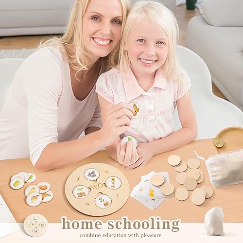 Miniatura 9 de Bandeja de juguetes de madera para el ciclo de vida, ranas para niños, mariposas, pollos, 40 piezas, tablero de rompecabezas de actividades de