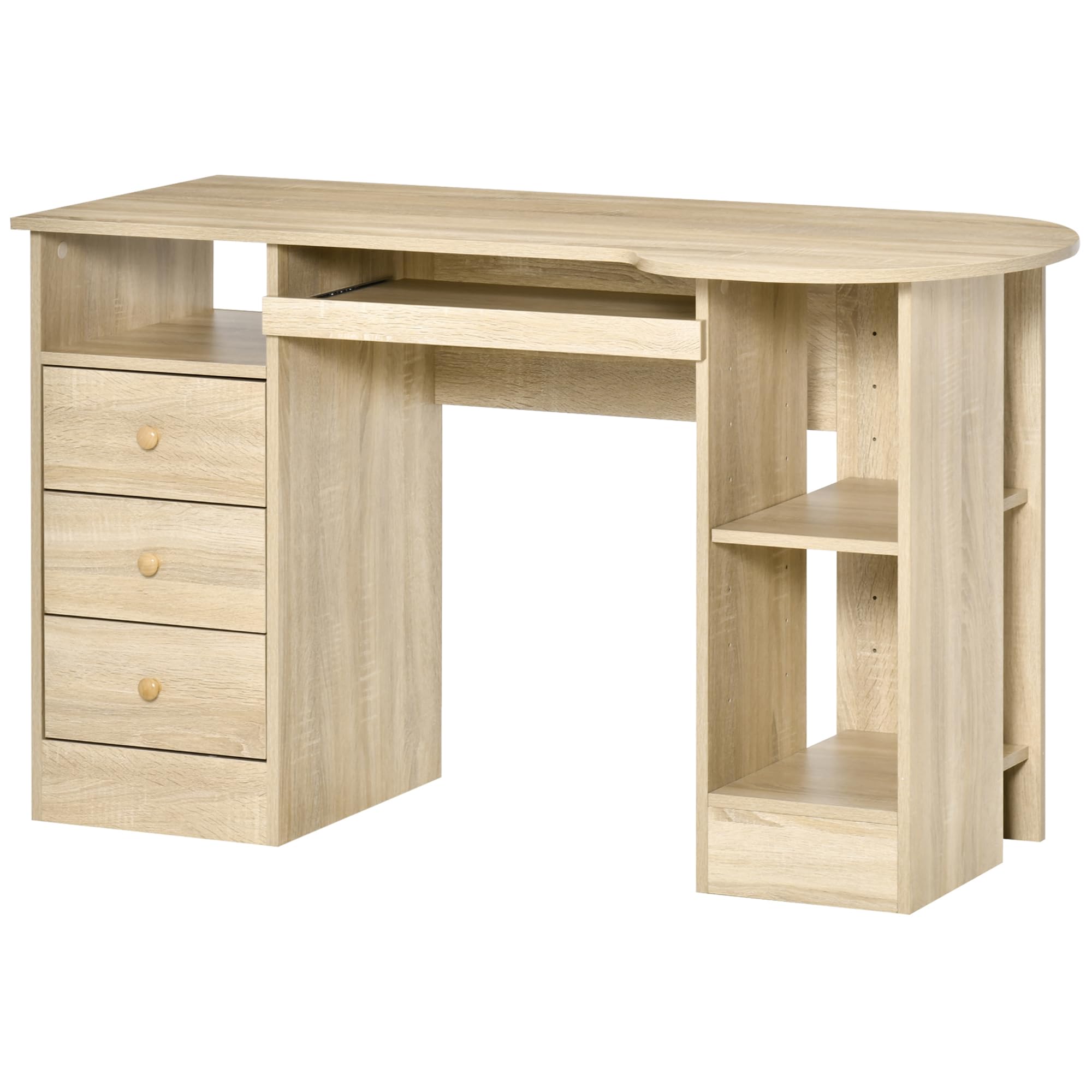 HOMCOM Scrivania PC per Ufficio con Scaffali 125x60x74cm Color Legno | Scrivania per Computer, Ripiano Testiera, 3 Cassetti in Legno