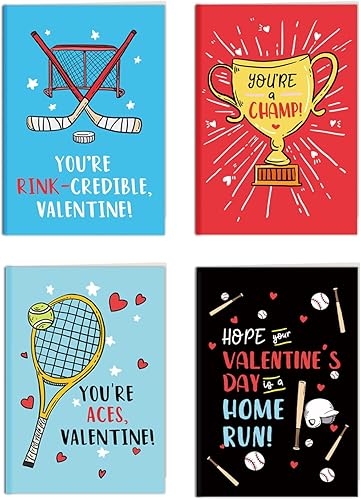 Chenive Tarjetas del día de San Valentín para niños, tarjeta de felicitación para el día de San Valentín con temática deportiva, 40 tarjetas del día