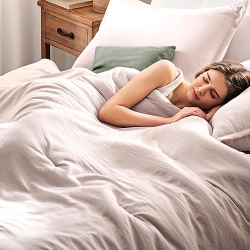 Miniatura 3 de Juego de edredón tamaño matrimonial, color avena, 3 piezas, suave, ligero, transpirable, para todas las estaciones, tamaño matrimonial (edredón de