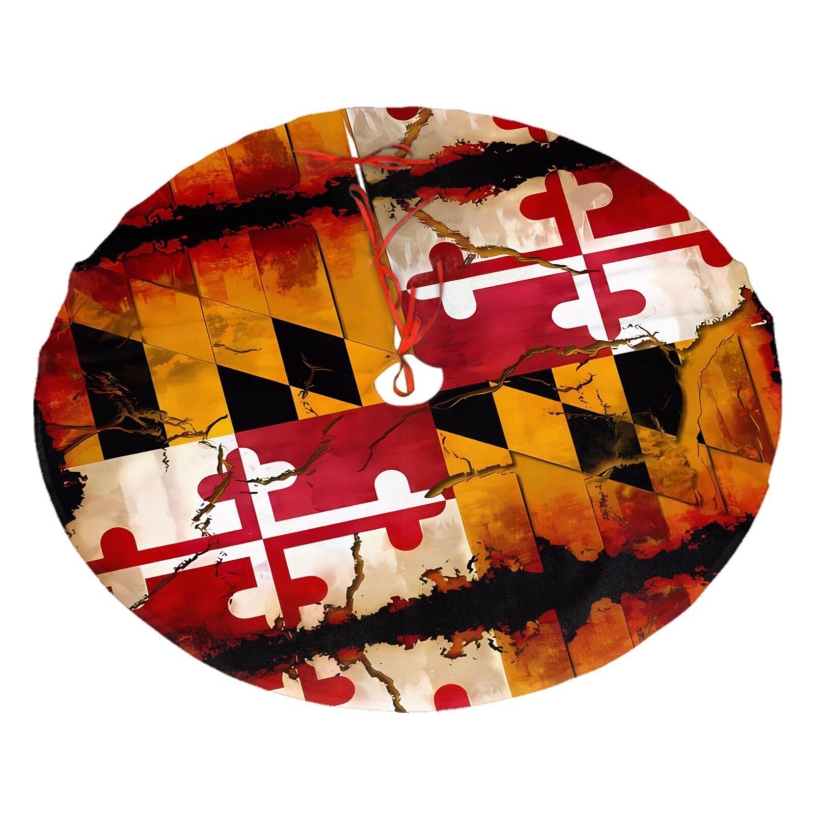 Vintage Wooden Maryland Flag Printed Christmas Tree Skirt Christmas Plush Tree Skirt 36 inches (about91 cm) ChristmasIndoor and Outdoor