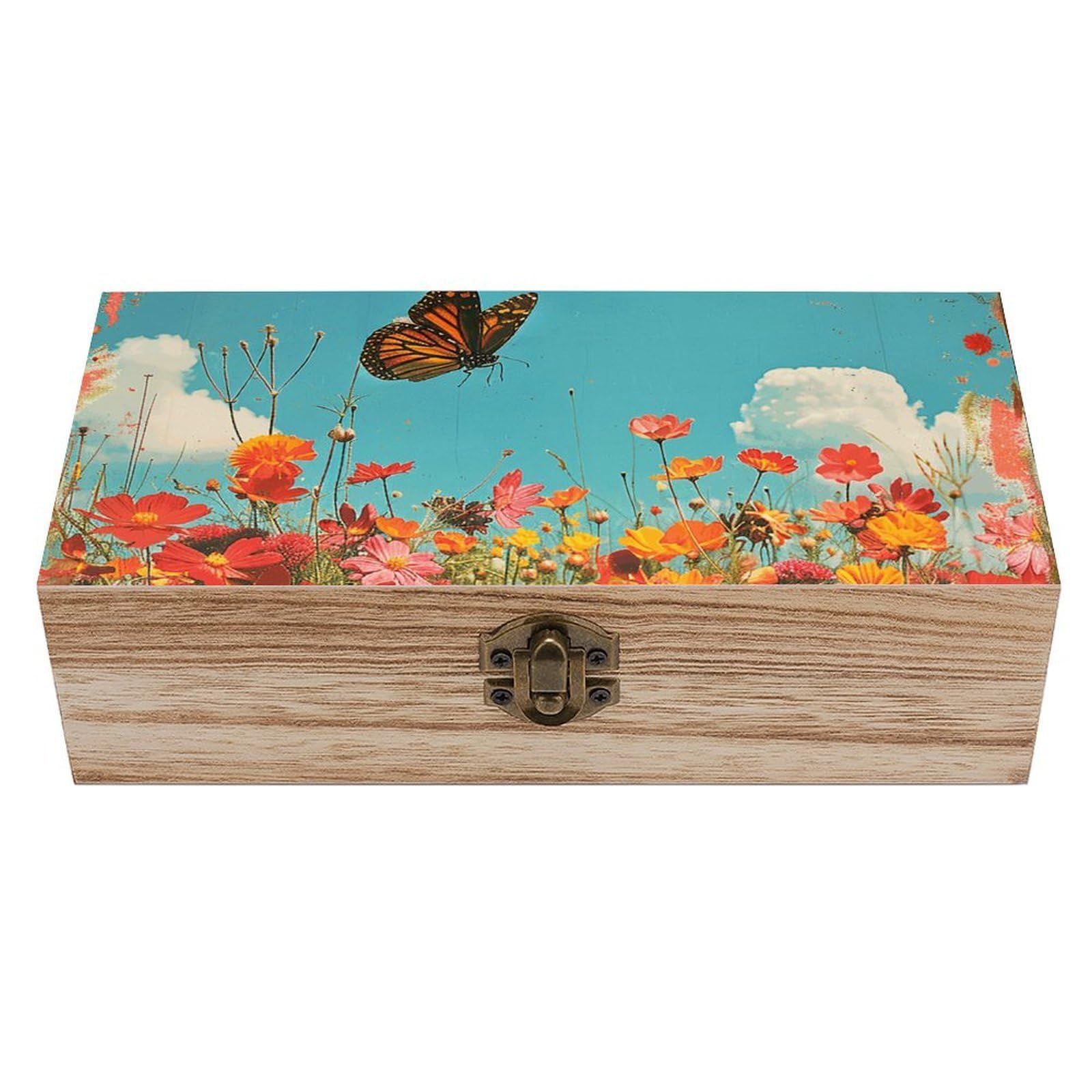 HLBSDM Vintage Wooden Storage Box Unique Scenery Images Keepsake Box for Jewelry Photos Letters Elegant Desktop Organizer for Home Office Decor