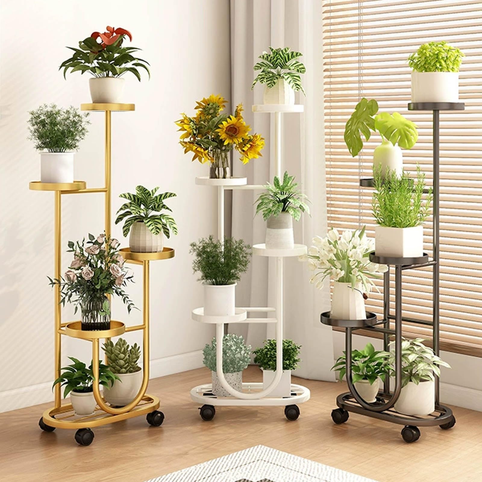 Support De Plantes En Métal à 3 Niveaux Pour Intérieur Et Extérieur – Support D'angle Pour Plantes Et Fleurs – Noir