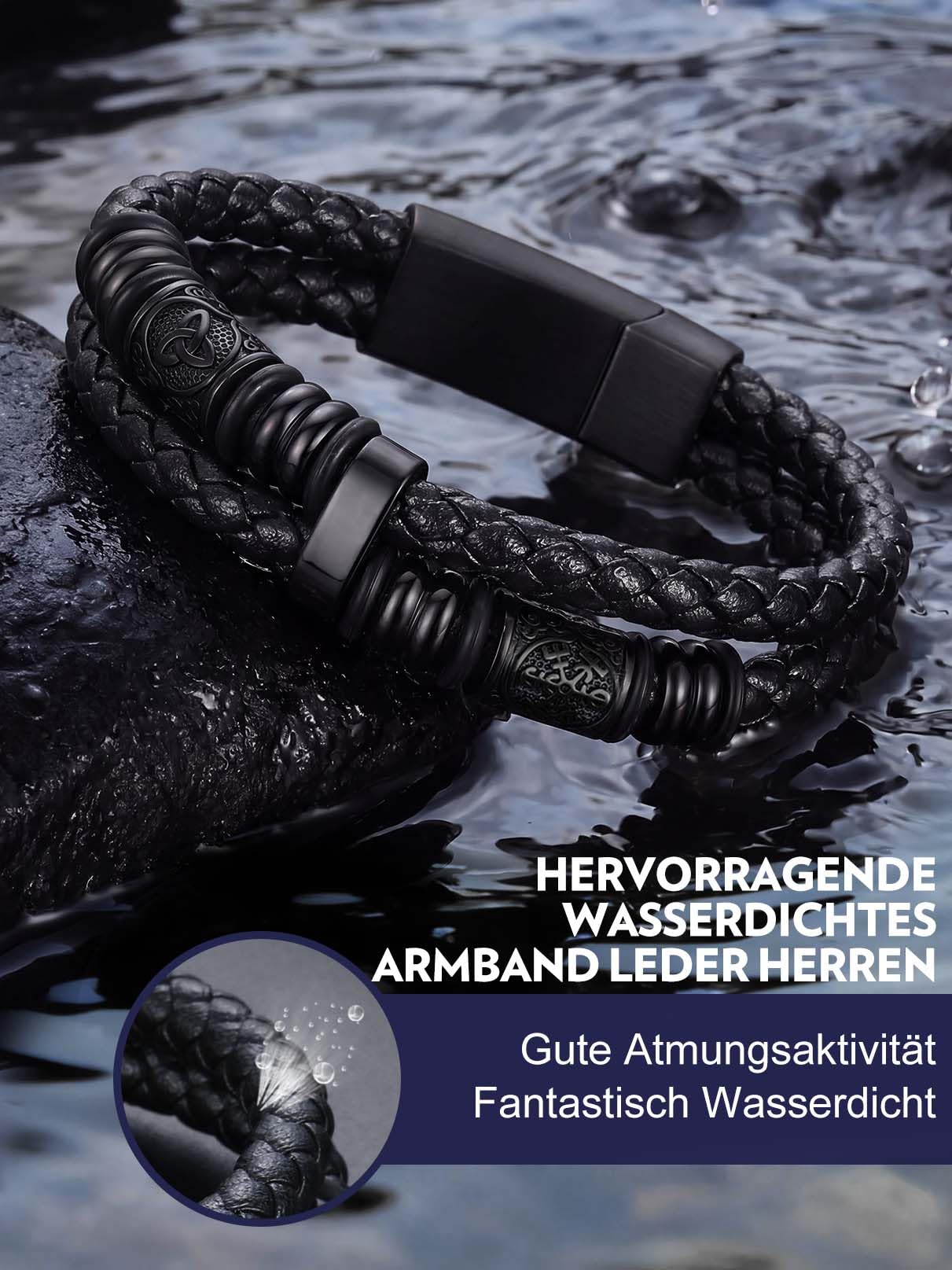 Bandmax Armband Herren Lederarmband An Meinen Ehemann/Mann/Sohn/Papa/Enkel Geflochtenes Armband Kompass Keltisch Knotenarmband Magnetverschluss Wikinger Schmuck mit Geschenkkarte, Länge 19/21/23/25cm