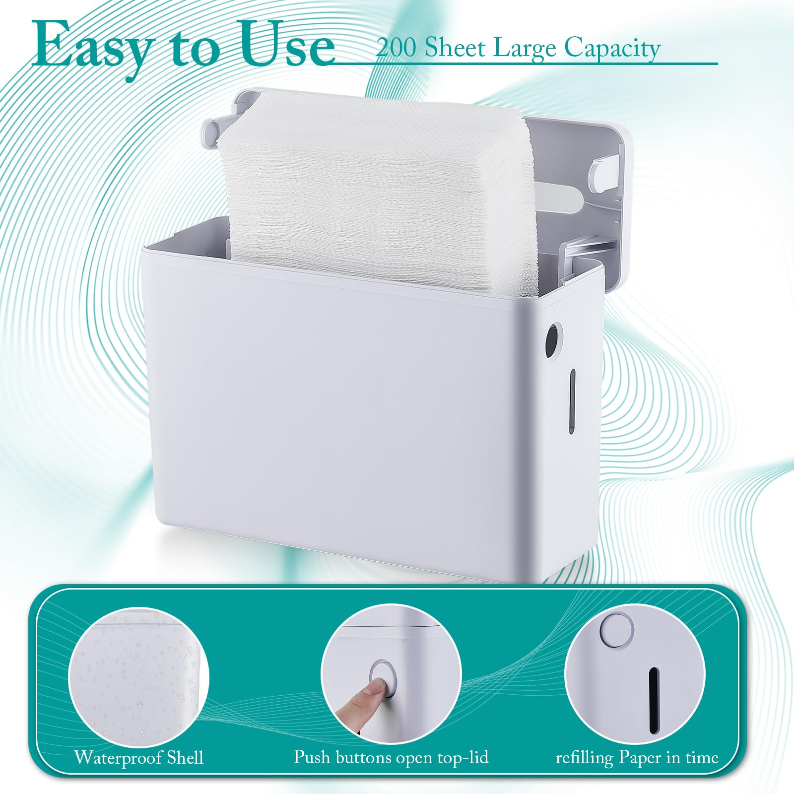 Distributeur de Serviettes Papier de Comptoir, Grande Capacité – pour Serviettes Z/C/Multi Pli, avec Base Anti-Dérapante (300 Feuilles, Blanc) pour Cuisine, Restaurant, Bureau Blanc