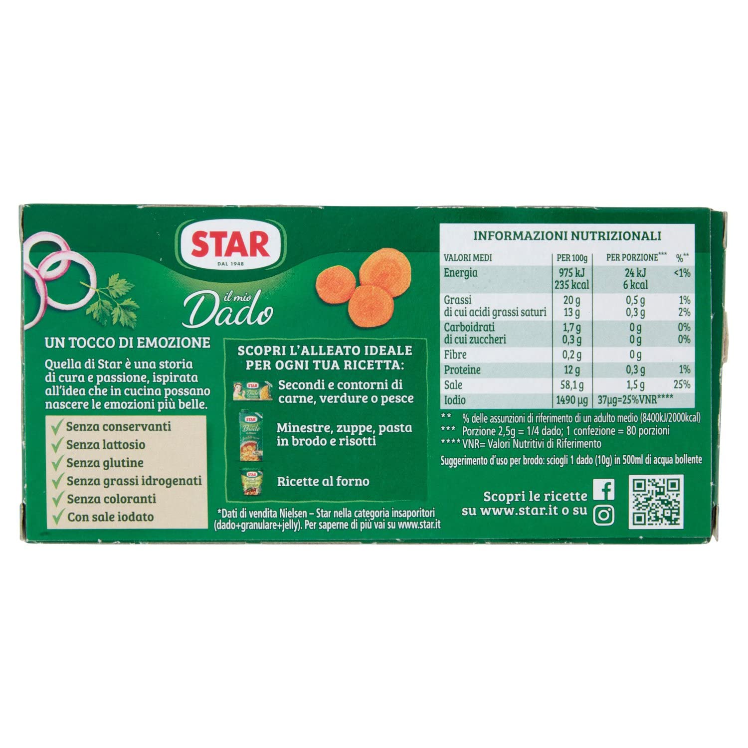 Lura view of STAR Il Mio Dado Classico Bouillon Cubes packaging with nutritional information.