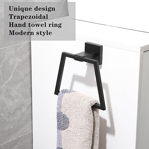 Miniatura 2 de Toallero de mano negro mate cuadrado, moderno toallero negro para toalla de baño montado en la pared, acero inoxidable