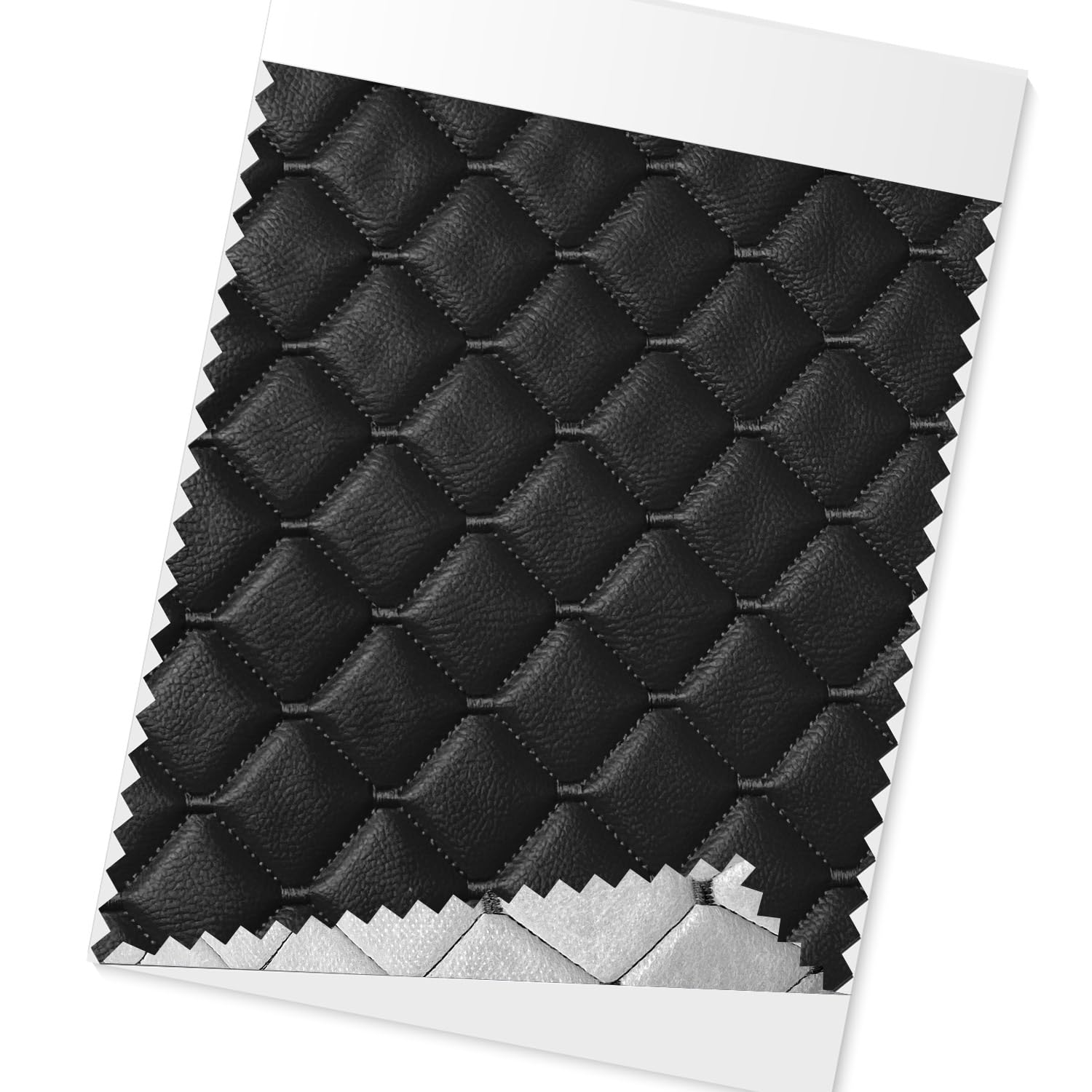 OMAC Embossed Black Faux Leather Lining Black Diamond Stitch Car Upholstery 55" x39