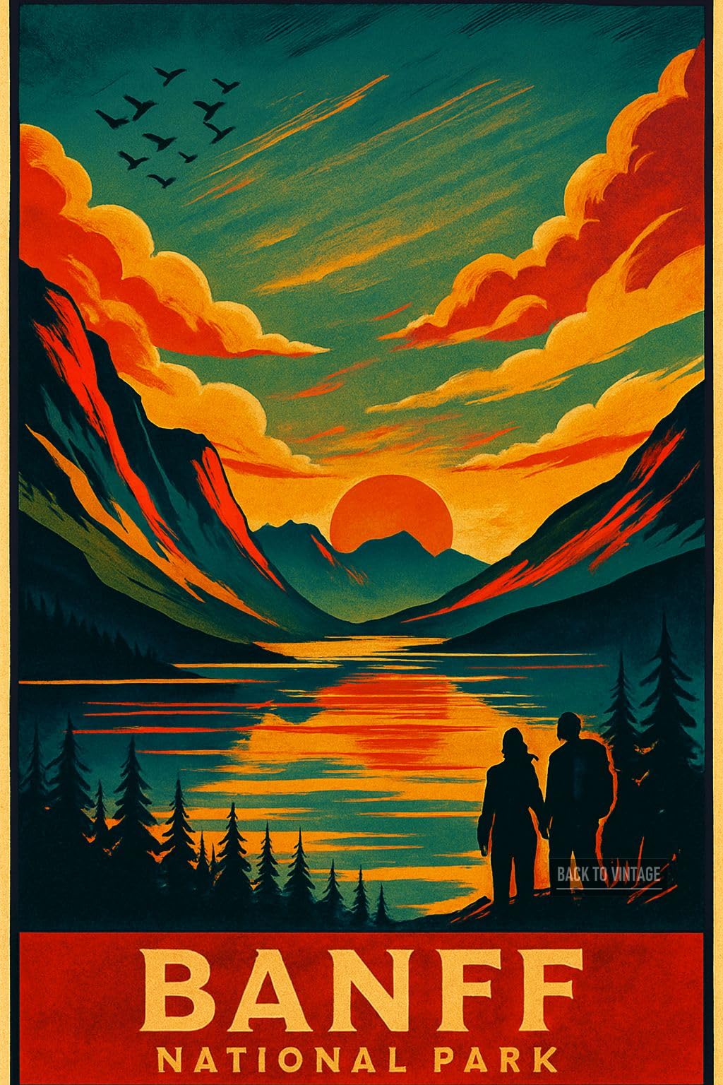 Vintage Travel Poster Of Banff National Park At Sunset_result - A4 Travel City Poster Wall Art Home Decor Art Print Featuring Urban Landmarks and Global Views for Stylish Interior Display