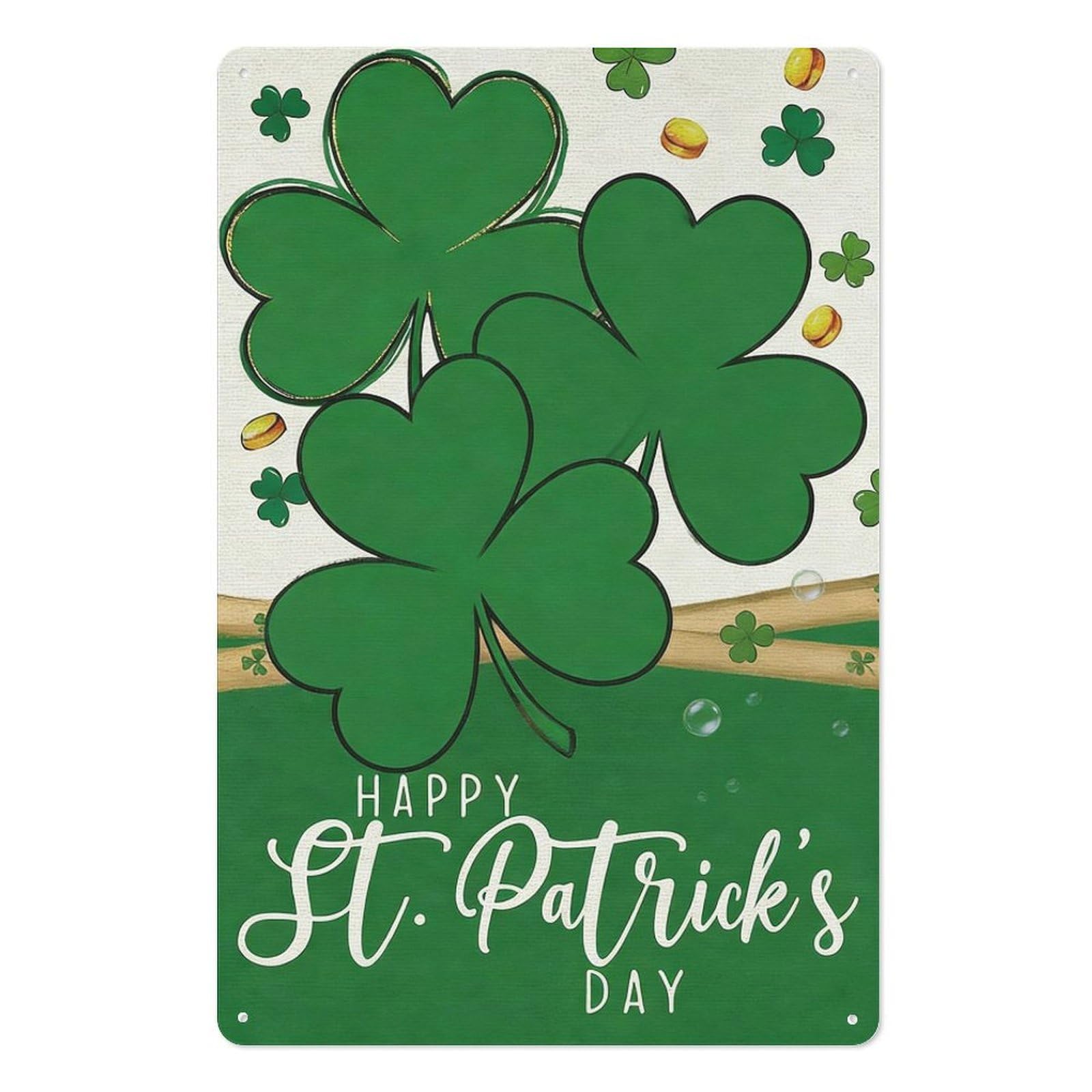 peiyeety Happy St Patrick's Day Metal Tin Sign 8x12 Inch – Shamrock and Gold Decor Wall Plaque for Irish Pub Home or Office Celebration Wall Art