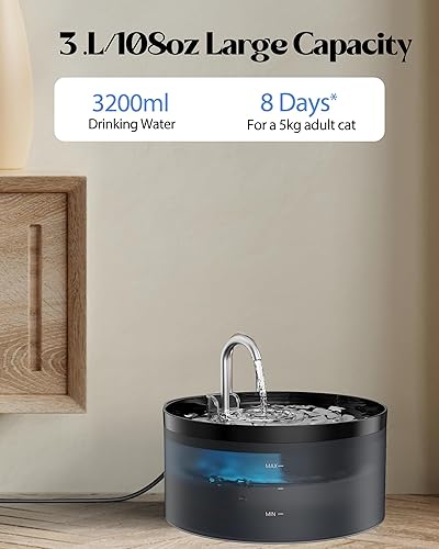 Miniatura 3 de Fuente de agua para gatos en interior GIOTOHUN 108oz3.2L Fuente de agua para gatos negros - Las fuentes para mascotas contienen 6 filtros + 3