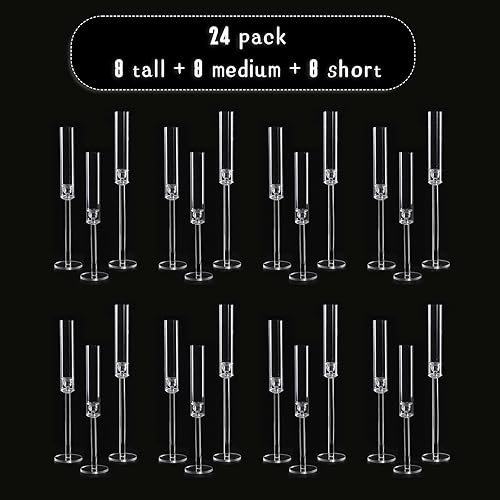 Miniatura 5 de Vincidern Juego de 24 portavelas cónico de acrílico, juego transparente para centro de mesa, soporte de vela largo, pantalla cilíndrica para