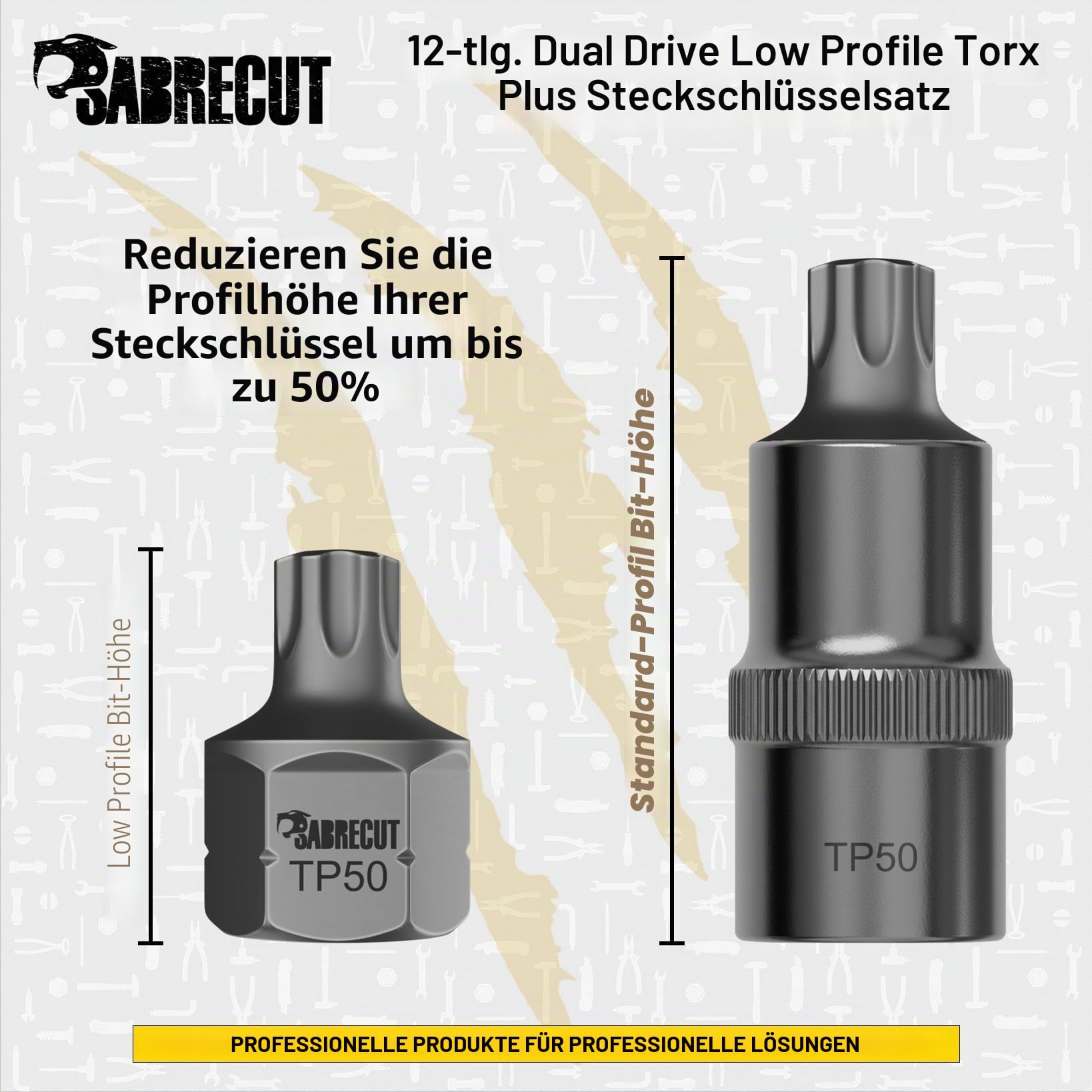 SabreCut 12pcs SCSK002 1/4" 3/8" 1/2" Square Socket & Bit Set Langlebig | Drop geschmiedet, gehärtet S2 Impactfestigkeit steel bietet high torque Haltbarkeit in an ultra low profile socket design