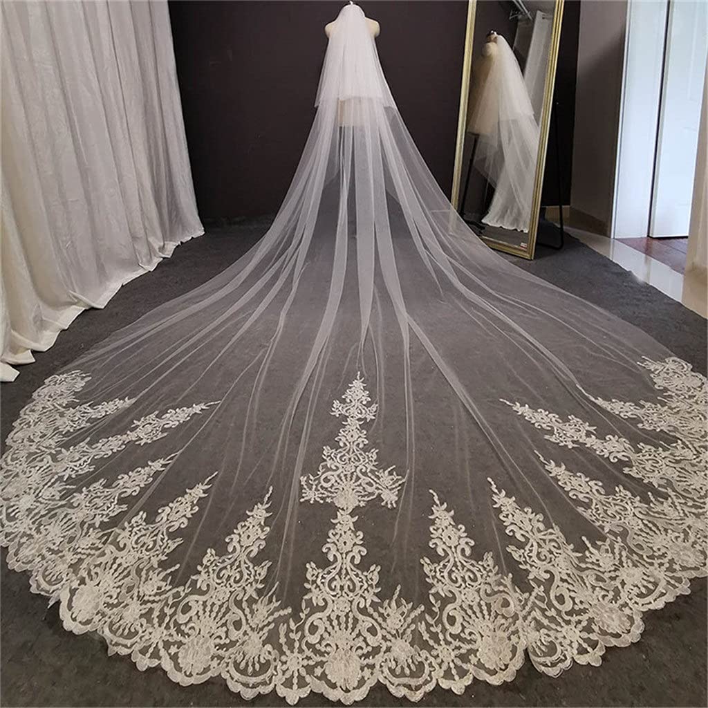 Veil de dentelle de 500 cm confectionné pour mariée avec peigne haut de gamme