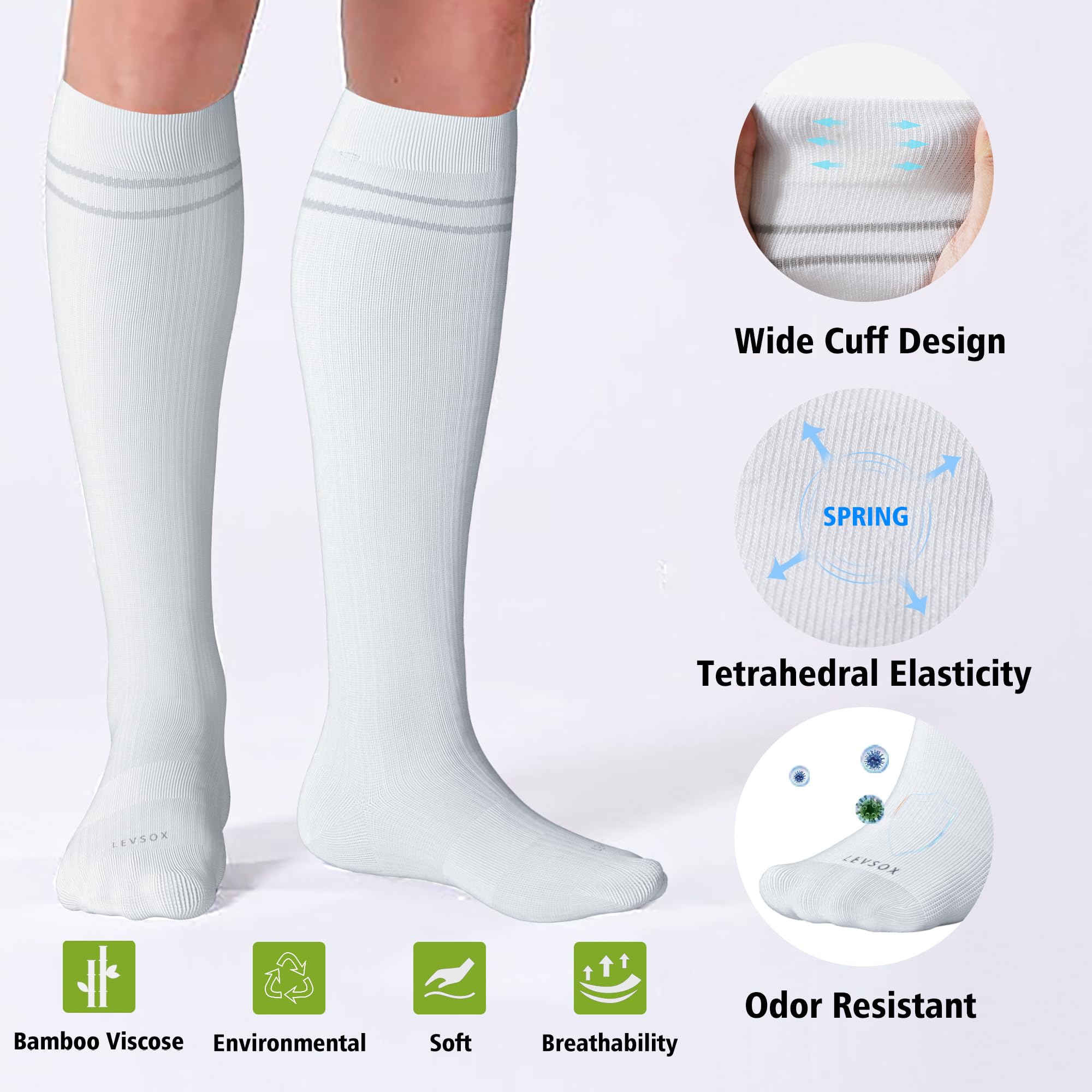 LEVSOX Chaussettes de compression en bambou pour homme et femme 20-30 mmHg - Chaussettes de soutien mignonnes pour infirmières, femmes enceintes, voyages