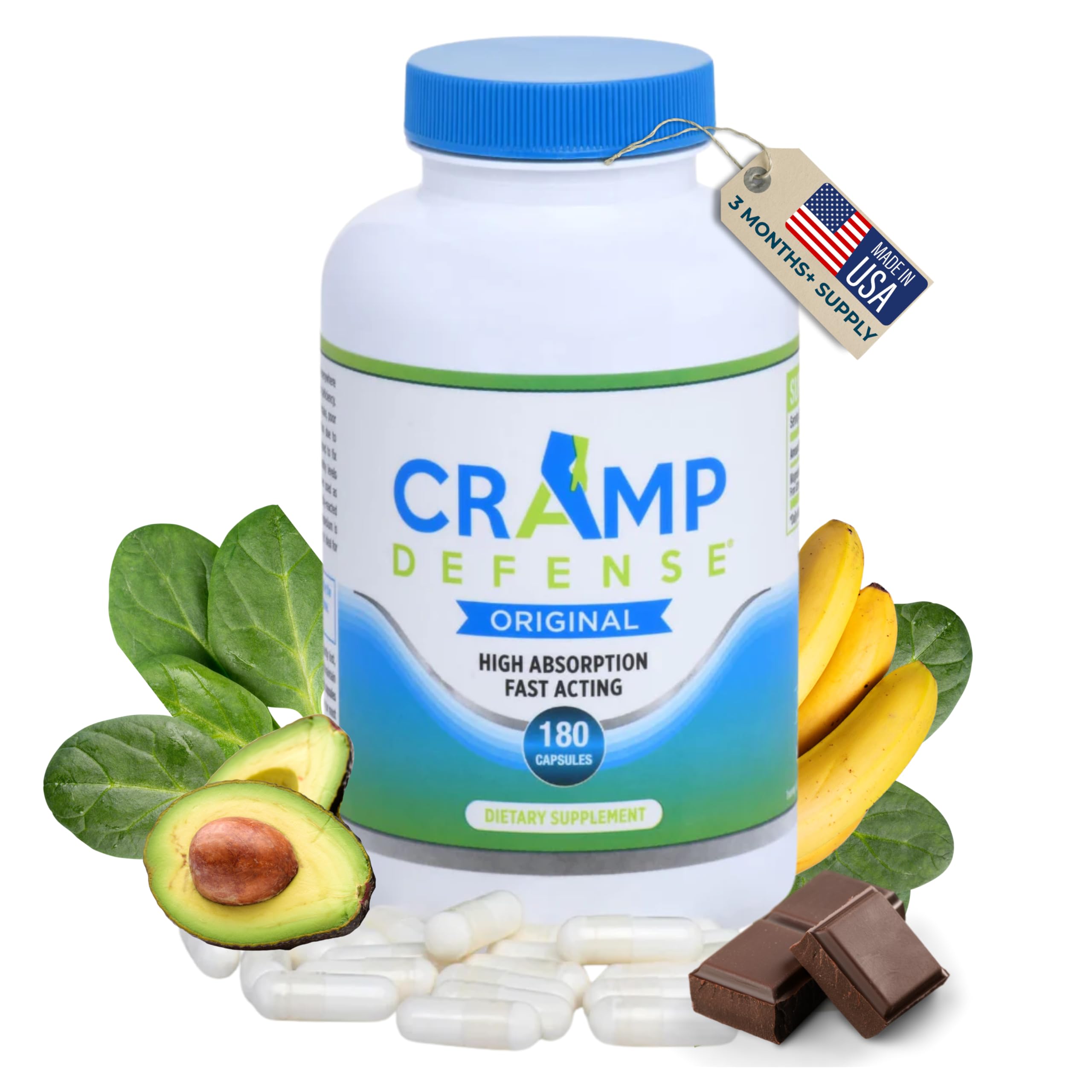 Cramp Defense® Magnesium Supplement for Leg Cramps & Muscle Cramps (Both During The Day and at Night.) Made in USA. 3-6 Month Supply per Bottle. Contains Truemag® for Max Absorption. 1+ Million Sold.