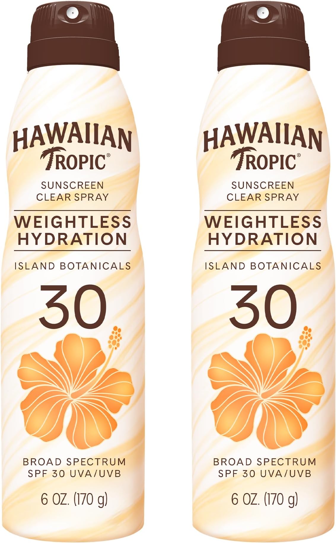 Hawaiian Tropic Weightless Hydration Clear Spray Sunscreen SPF 30, 6 oz | SPF 30 Sunscreen Spray, Sunblock, Oxybenzone Free, 6 oz each Twin Pack