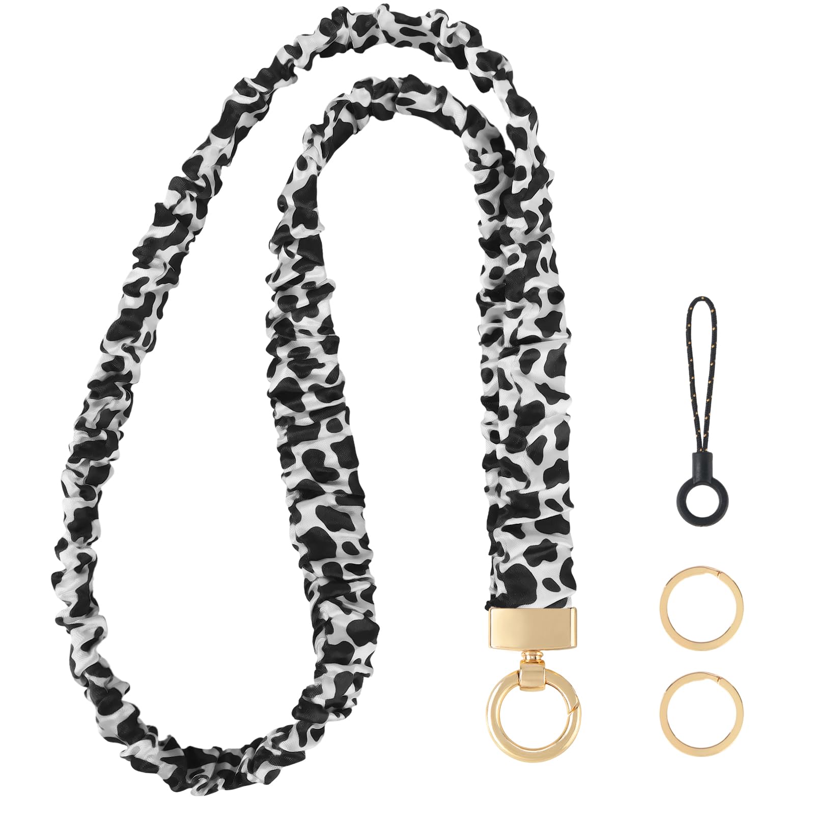 Knagsfa Stretchy Lanyard, Cute Neck Badge Lanyard for Women, Retractable Scrunchie Lanyard for Keys, Wallet, ID Badges, Cell Phone, Cow Print