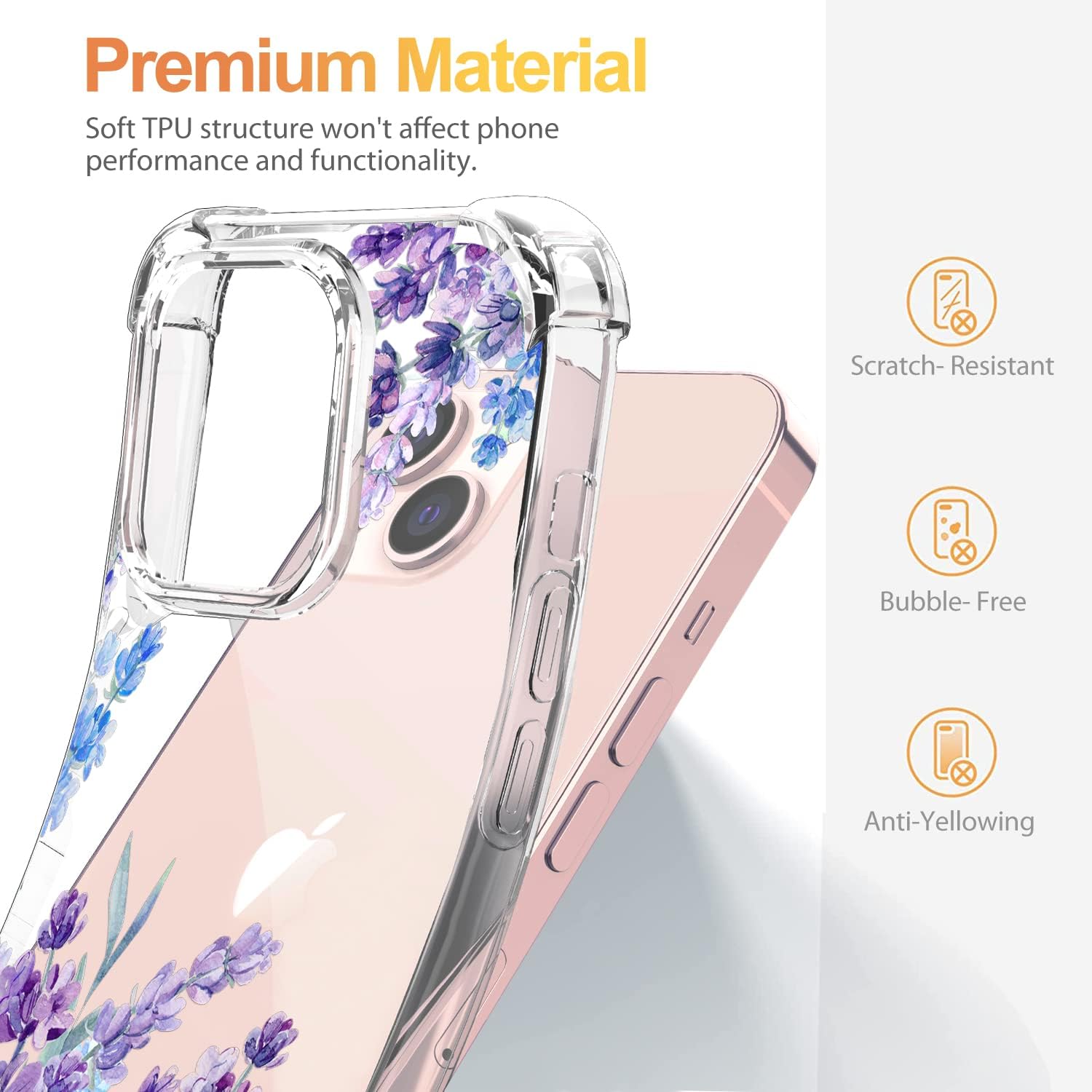 Flower Designed for iPhone 13 Case[with Screen Protector], Floral Clear Women Phone Case Shockproof Protective Soft TPU Bumper Cover 6.1 Inch 2021 (Lavender/Purple) - Image 6