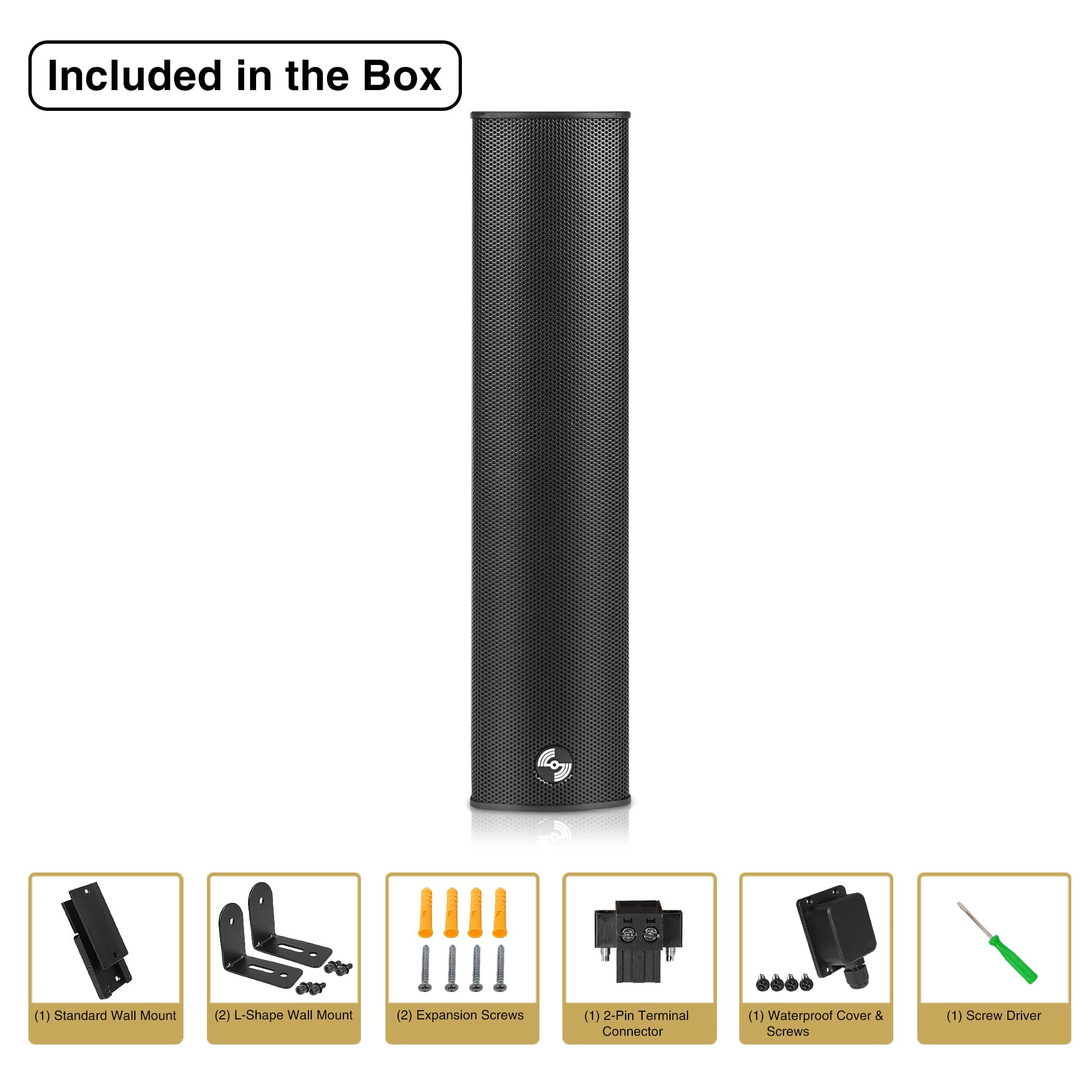 Sound Town Altoparlante compatto a colonna Line Array in alluminio resistente alle intemperie con staffa di montaggio a parete, woofer 4 x 3, 2 tweeter a cupola da 1,2, nero, per chiesa, installazione