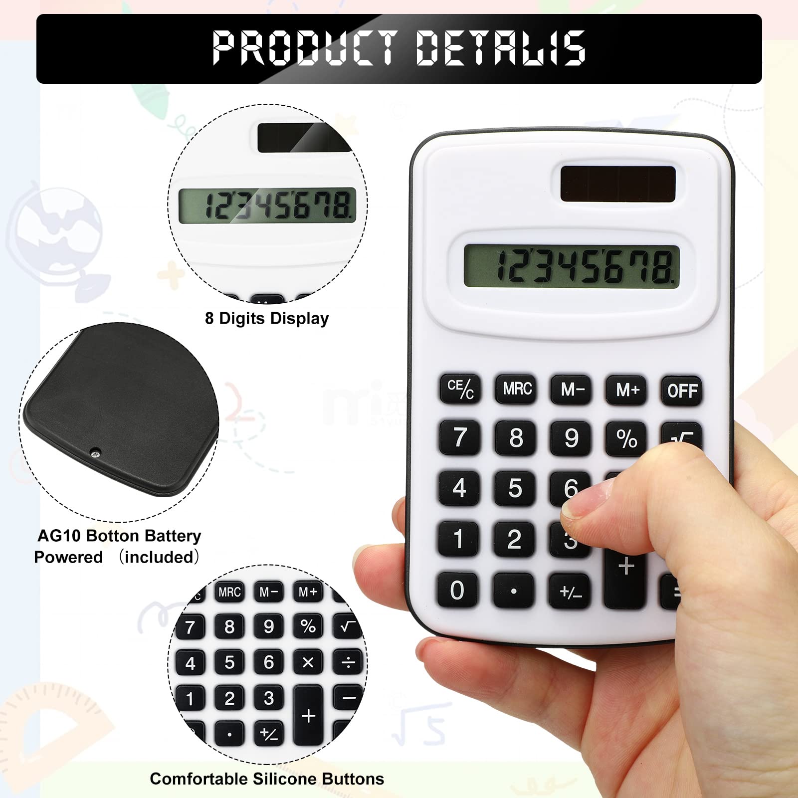 Treela Lot de 30 calculatrices de poche pour étudiants, calculatrices standard de base avec pile bouton, affichage à 8 chiffres, calculatrice de bureau pour l'école, les enfants, les enseignants