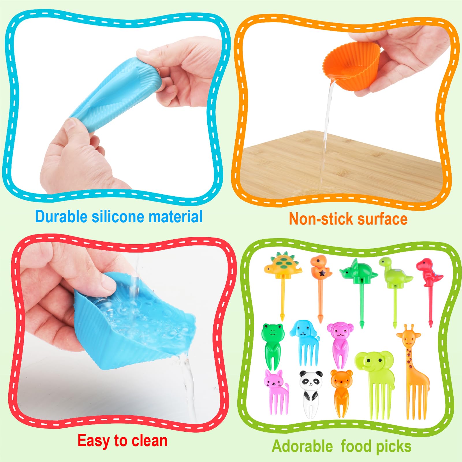 105-Piece Silicone Food Box Accessories Set – Dividers, Sauce Bottles, Animal Forks For Kids Lunch - View #3
