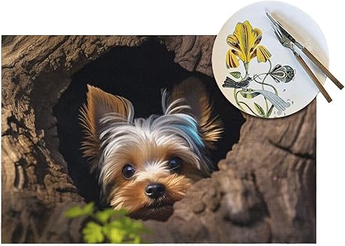 Miniatura 5 de Juego de 6 manteles individuales de PVC con diseño de A Little Yorkshire Terrier antideslizantes, de 12 x 18 pulgadas, juego de manteles