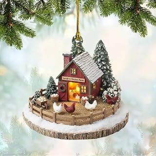 Personalized Chicken Coop Christmas Ornament 2025, Custom Name 3D Effect Chicken Ornaments for Christmas Tree, Acrylic Holiday Keepsake Gift for Farmers Men Women, Rustic Farm Tree Décor/Style 4
