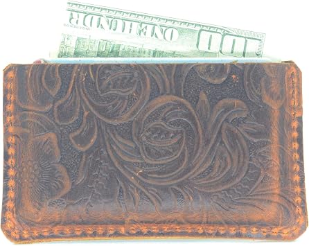 JJNUSA Handmade Leather Business Card Case Holder for Men & Women Minimalist Leather Wallet Card Holder Distressed Gifts Flower brown