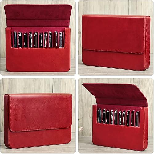 Miniatura 2 de CataPurus Top Grain - Estuche organizador de cuero genuino para 12 bolígrafos y lápices, diseño minimalista sólido, hecho a mano, cierre magnético
