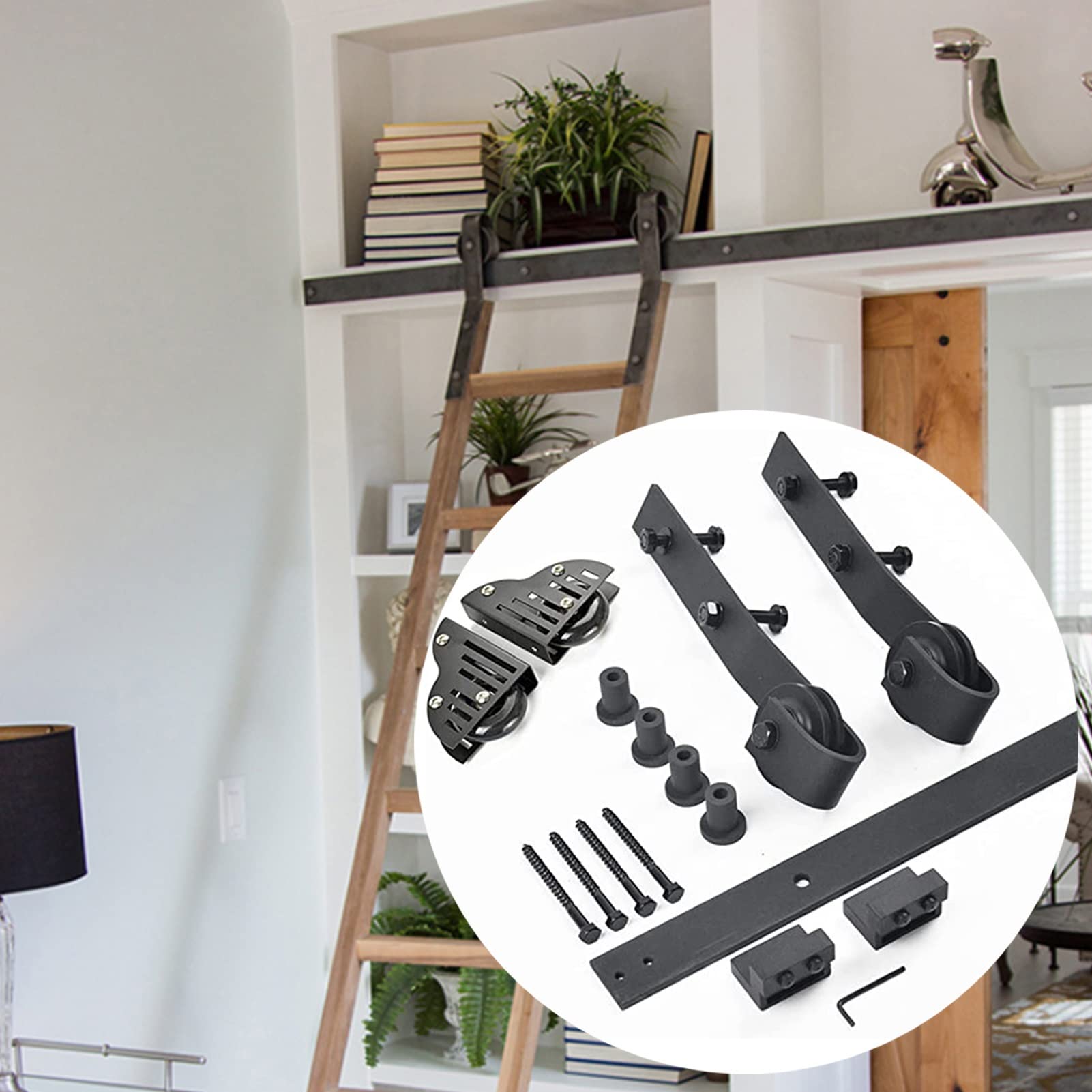 DFGHNBVC 5Ft-13Ft Mobile Ladder Rail Rolling Library Ladder Hardware With Floor Roller Wheels Home Loft Office Sliding Ladder Kit,10Ft/300Cm Track Kit