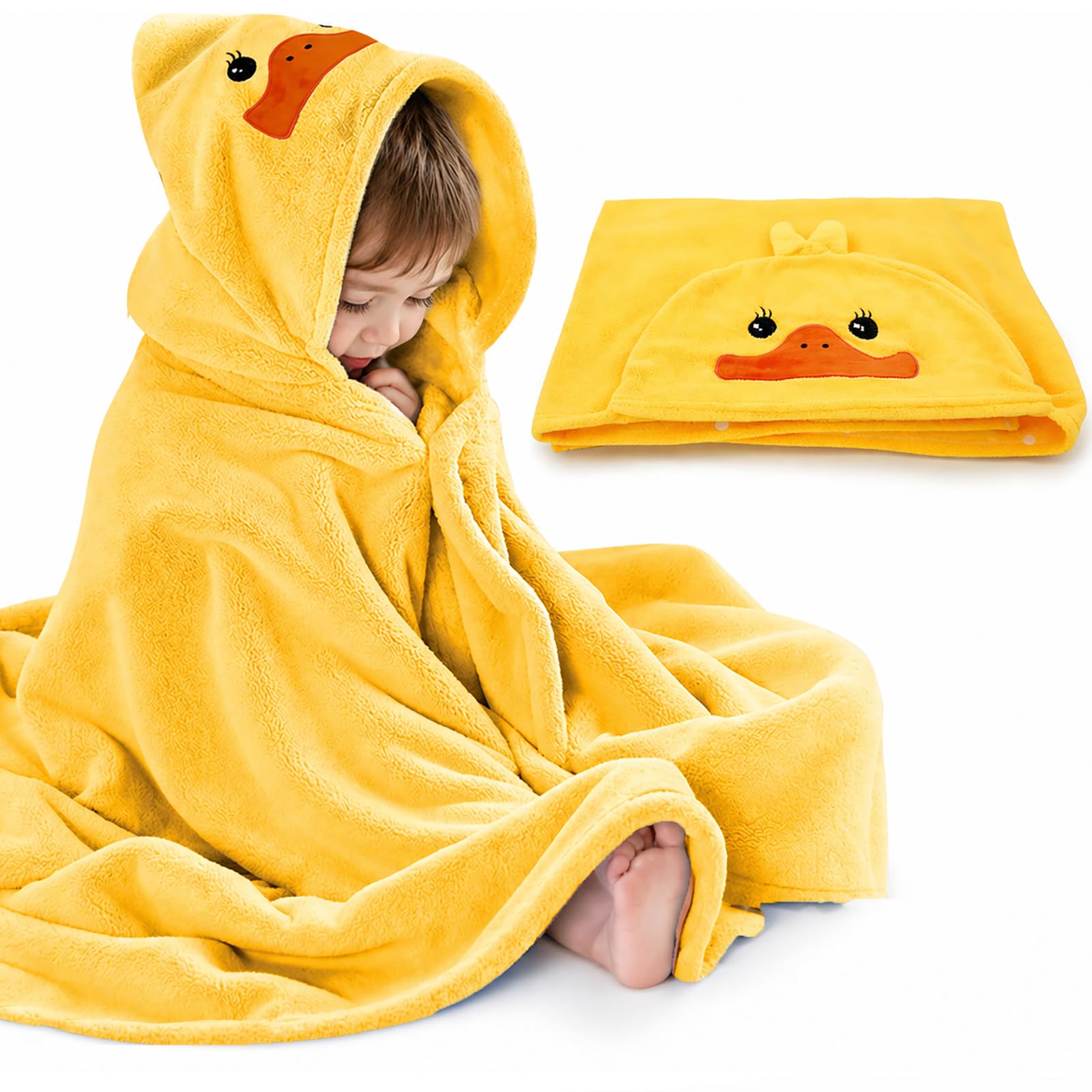 ROMASA Toalla de baño para bebé, ultrasuave, con Capucha, Altamente Absorbente, Manta de baño para niños y niñas, Extra Grande, 27.5 x 55 Pulgadas (Amarillo)