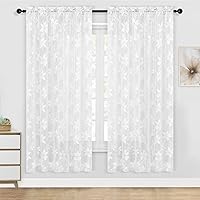 Vista 22 de DWCN Cortinas traslúcidas para cocina, bolsillo para barra de encaje floral beige, 52 x 36 pulgadas, 2 paneles Encaje Beige