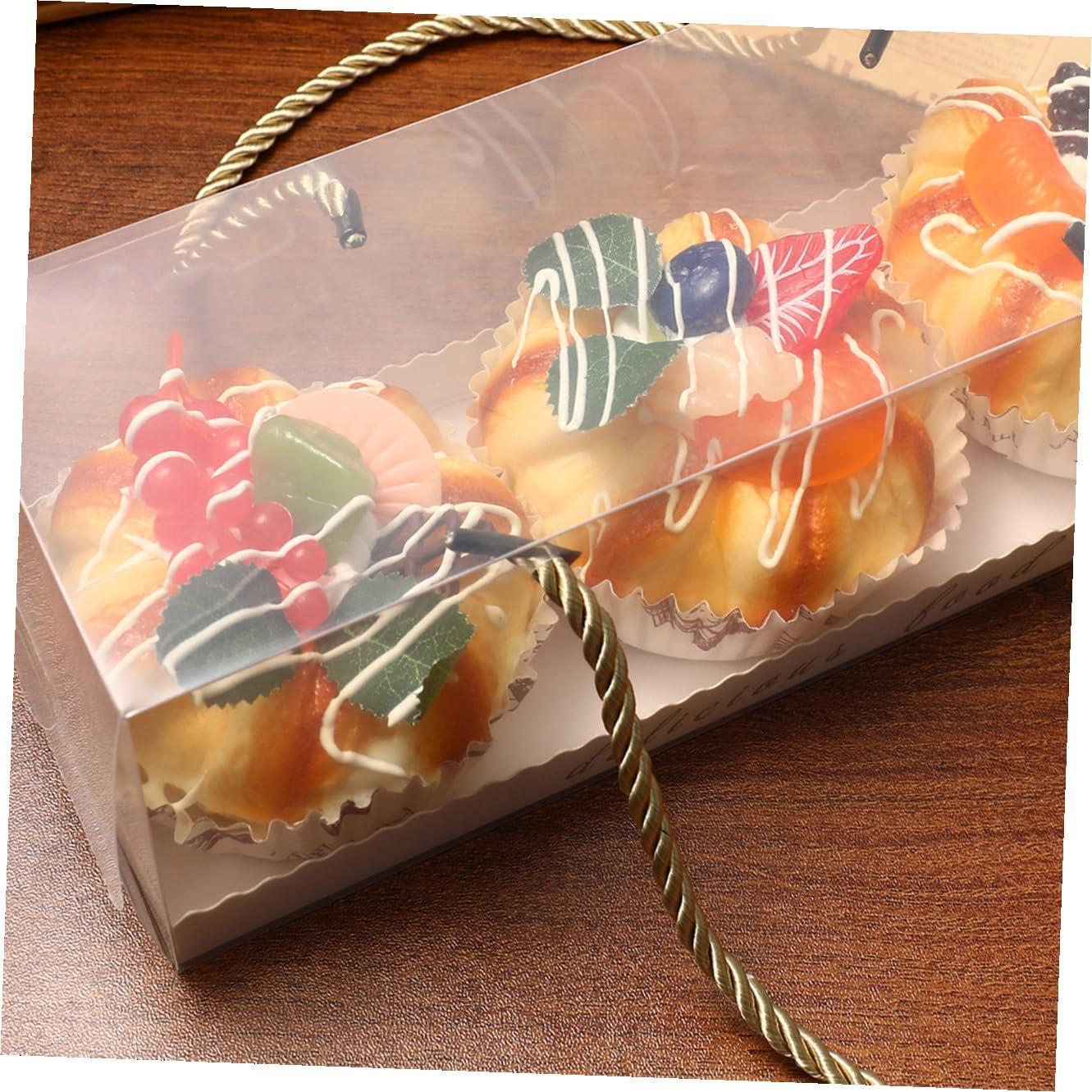 GLEAVI 10pcs Food Grade Plastic Cake Wrapping Boxes 22.5x7.8x7.8cm with Ribbon Handle Portable Dirt-resistant Dessert Storage for Baking and Party Use