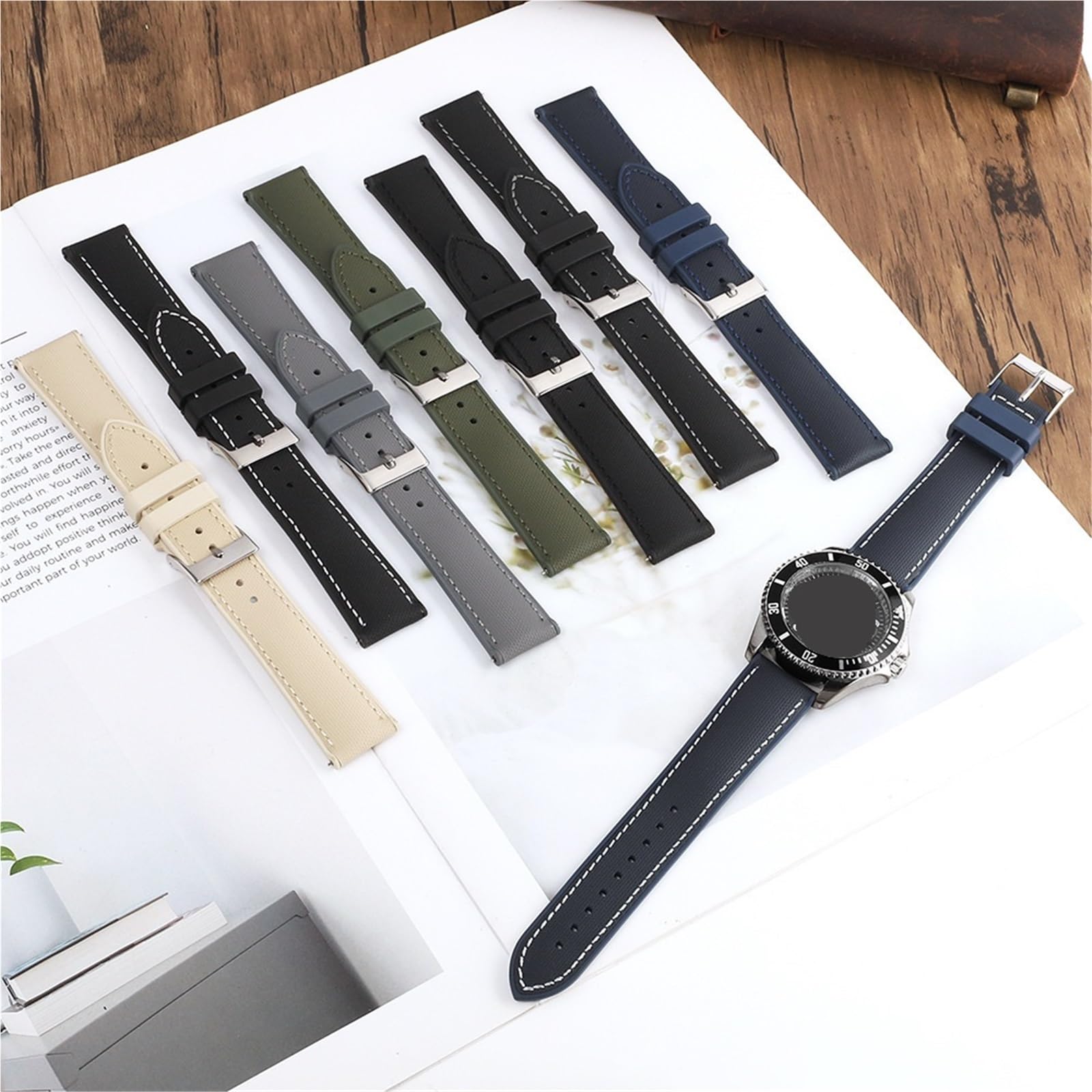 FKM Bracelet de montre en caoutchouc Oxford 20-22 mm Vert