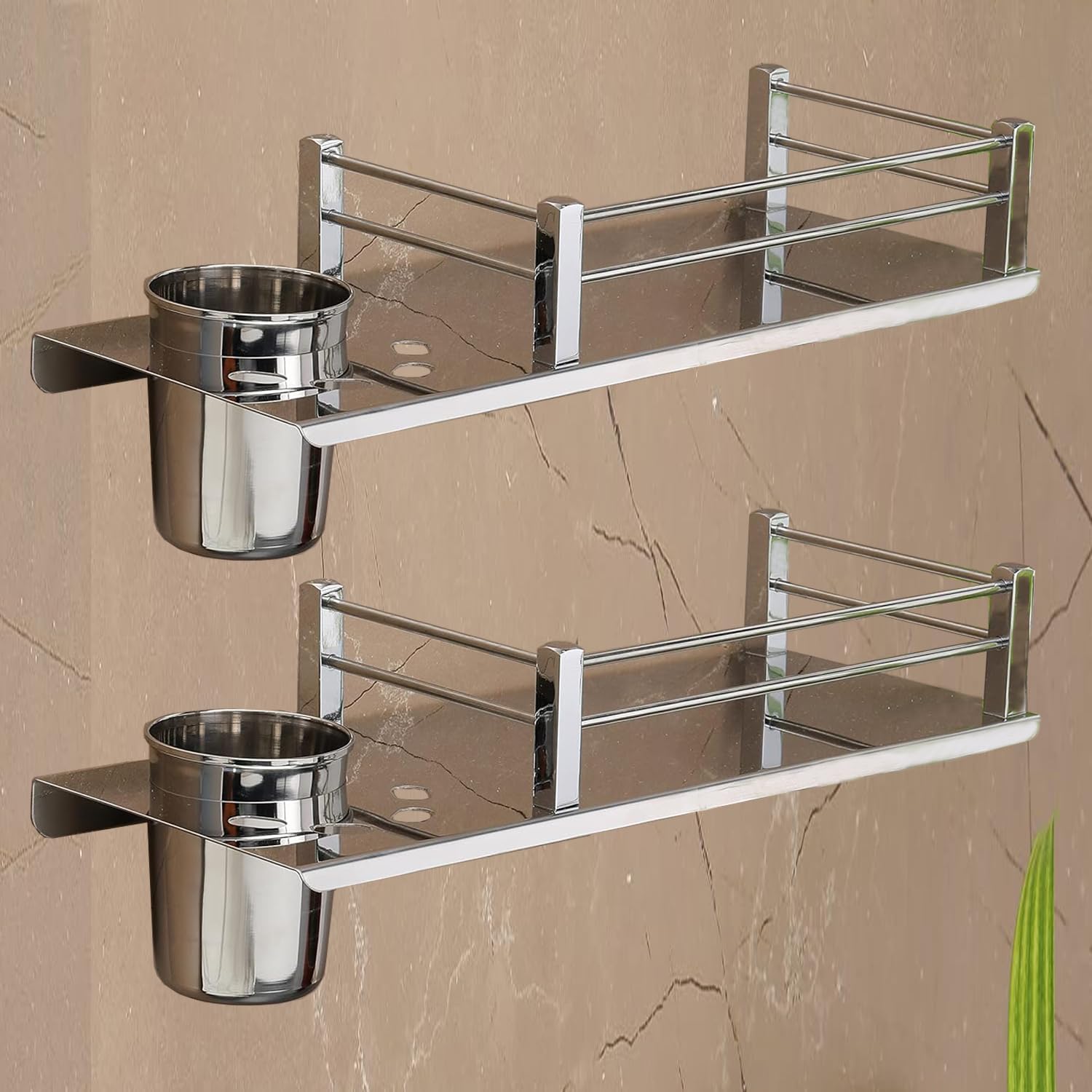 FORTUNE Stainless Steel Wall Mount 2 in 1 Shelf Multi-Functional Storage Shelf, Kitchen Shelves, Toothbrush and Tumbler Holder, Bathroom Accessories Homes, Hotels- Chrome- 12 x 5 Inch (Pack of 2) (B0B156CF8X) Amazon Price History, Amazon Price Tracker