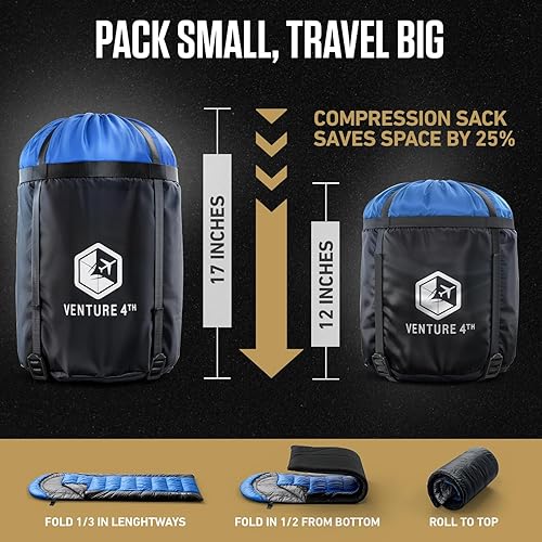 Vista 34 de VENTURE 4TH - Saco de dormir para mochilero, ligero, cálido, pero también para tiempo frío, para adultos, niños o parejas, ideal para senderismo