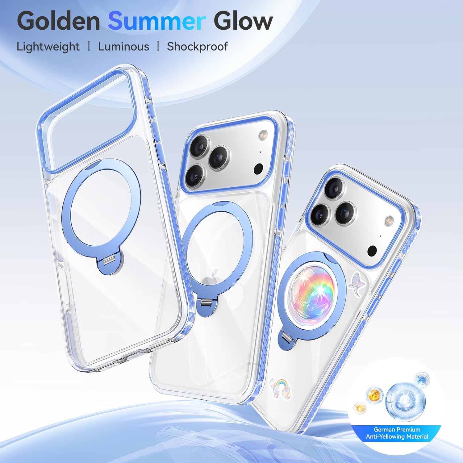 Summer Series 360 Spin Stand for iPhone 17 Pro Case (Compatible with MagSafe) [Military Drop Protection] Magnetic Clear Shockproof Protective for 17 Pro Phone Case 6.3'', Deep Blue