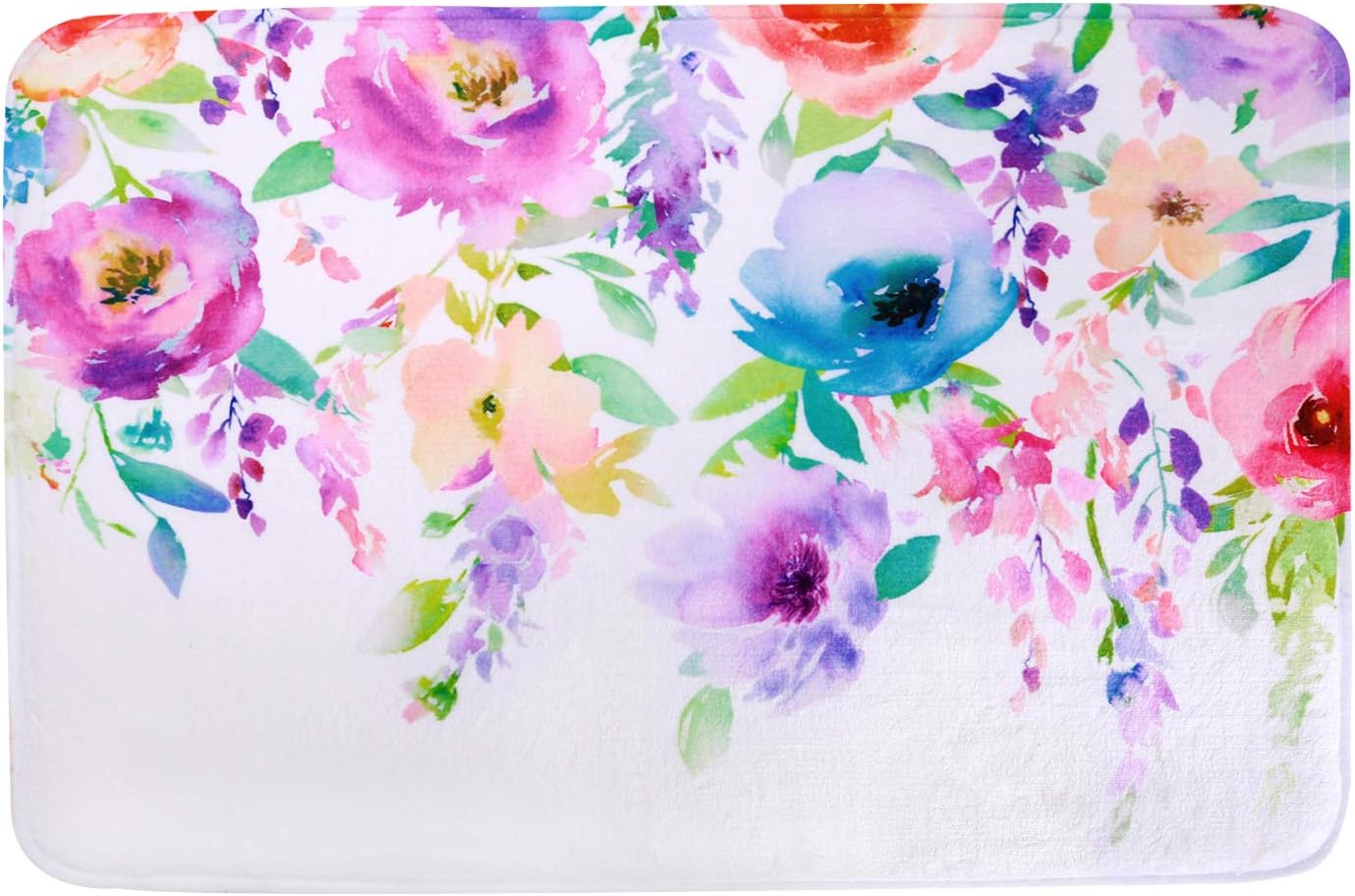 LIVILAN Watercolor Floral Door Bath Mat, Soft Memory Foam Non Slip Bath Rug, Shaggy Bathroom Floor Carpet Machine Washable, 16" x 24"